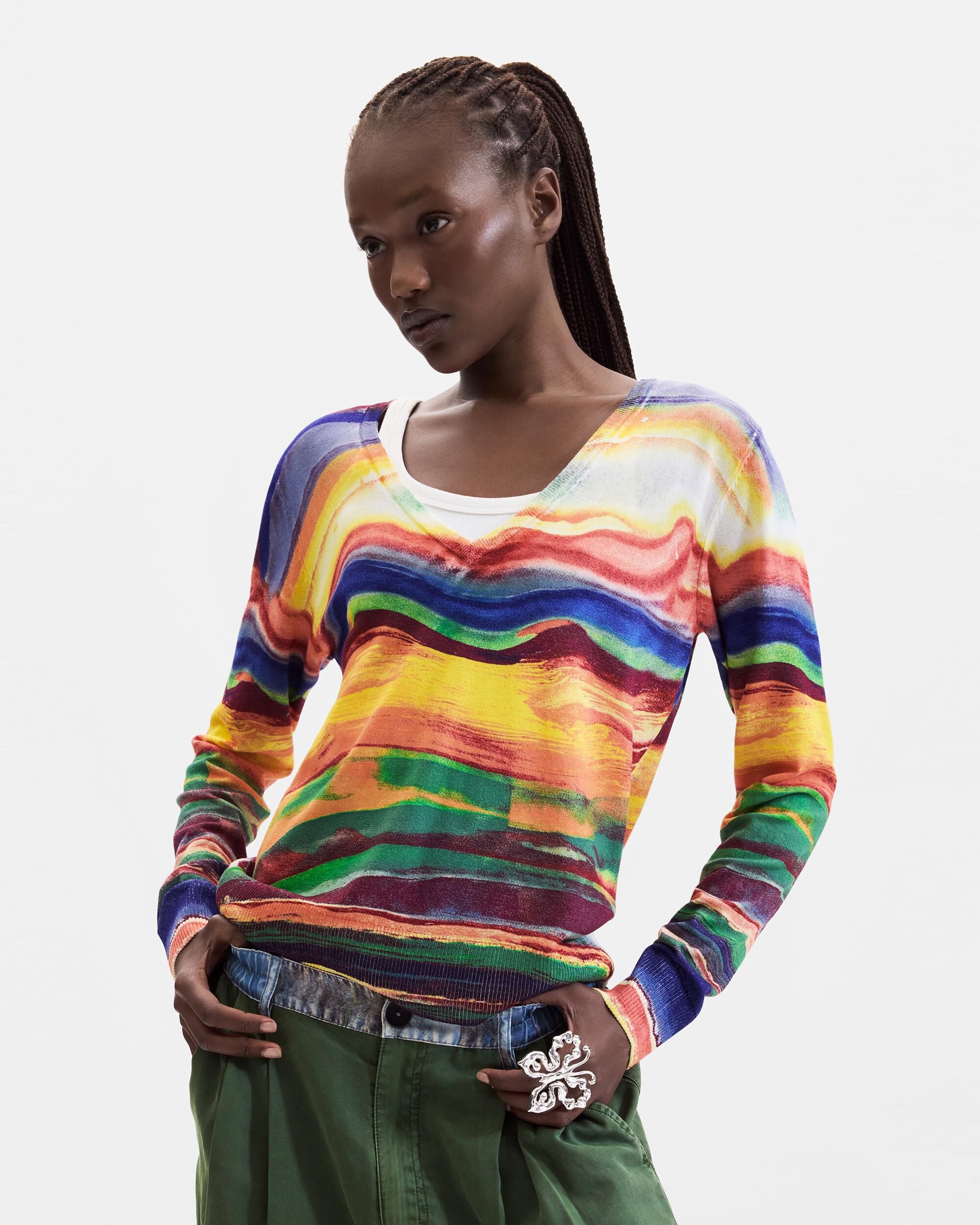 Jersey de mujer punto fino estampado - Desigual - Amarillo Amarillo-1