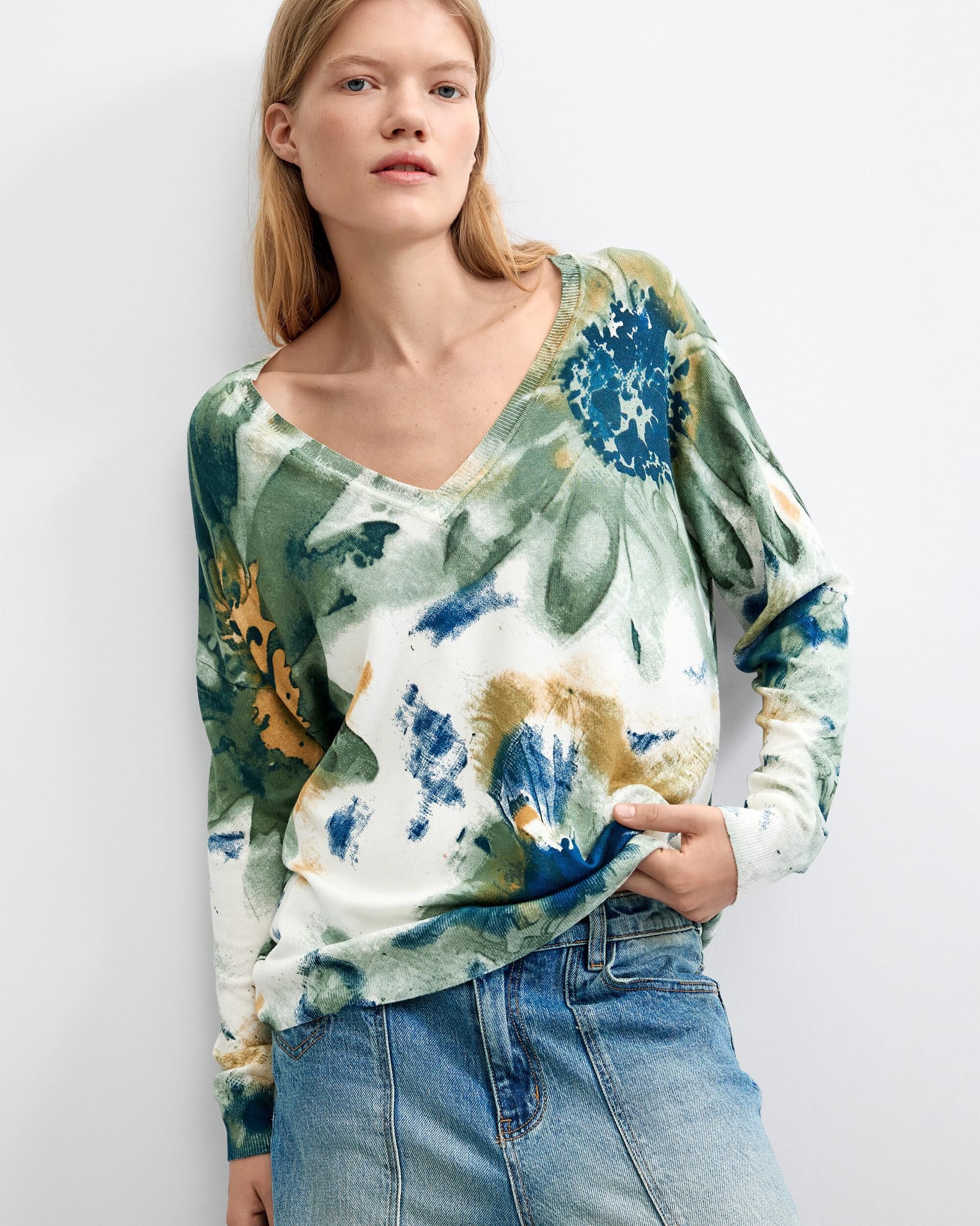 Jersey de mujer estampado fino - Desigual - Blanco Blanco-1