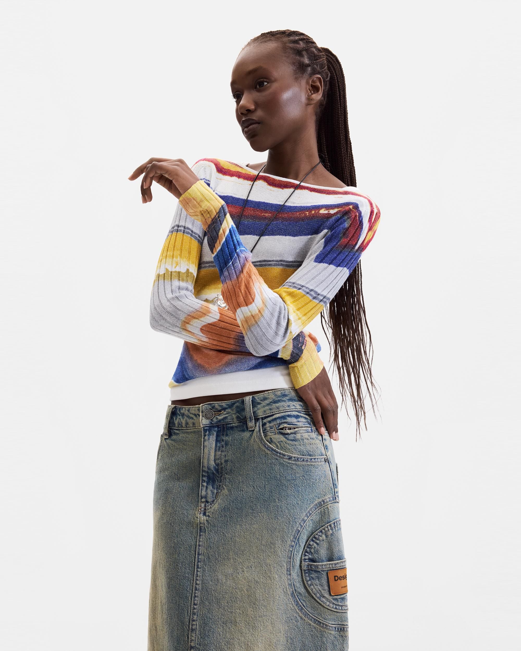 Jersey de mujer punto estampado - Desigual - Azul Azul-1