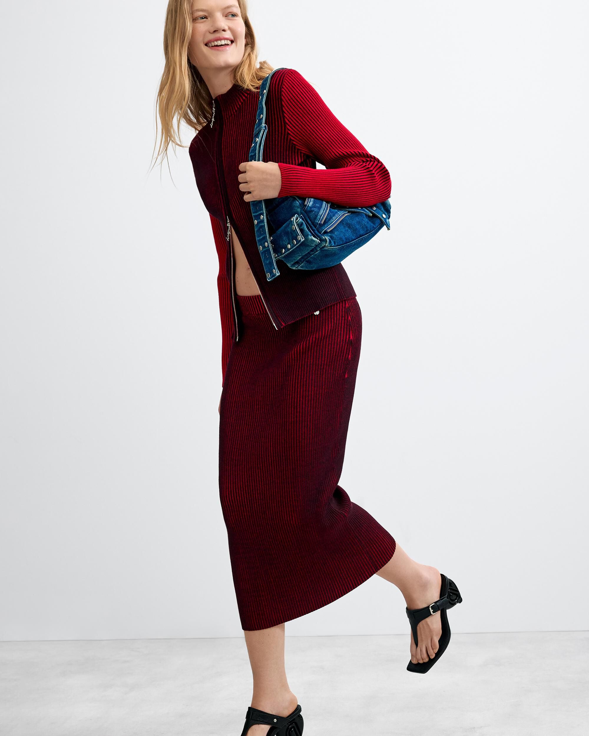 Falda midi punto tornasolado - Desigual - Rojo Rojo-1