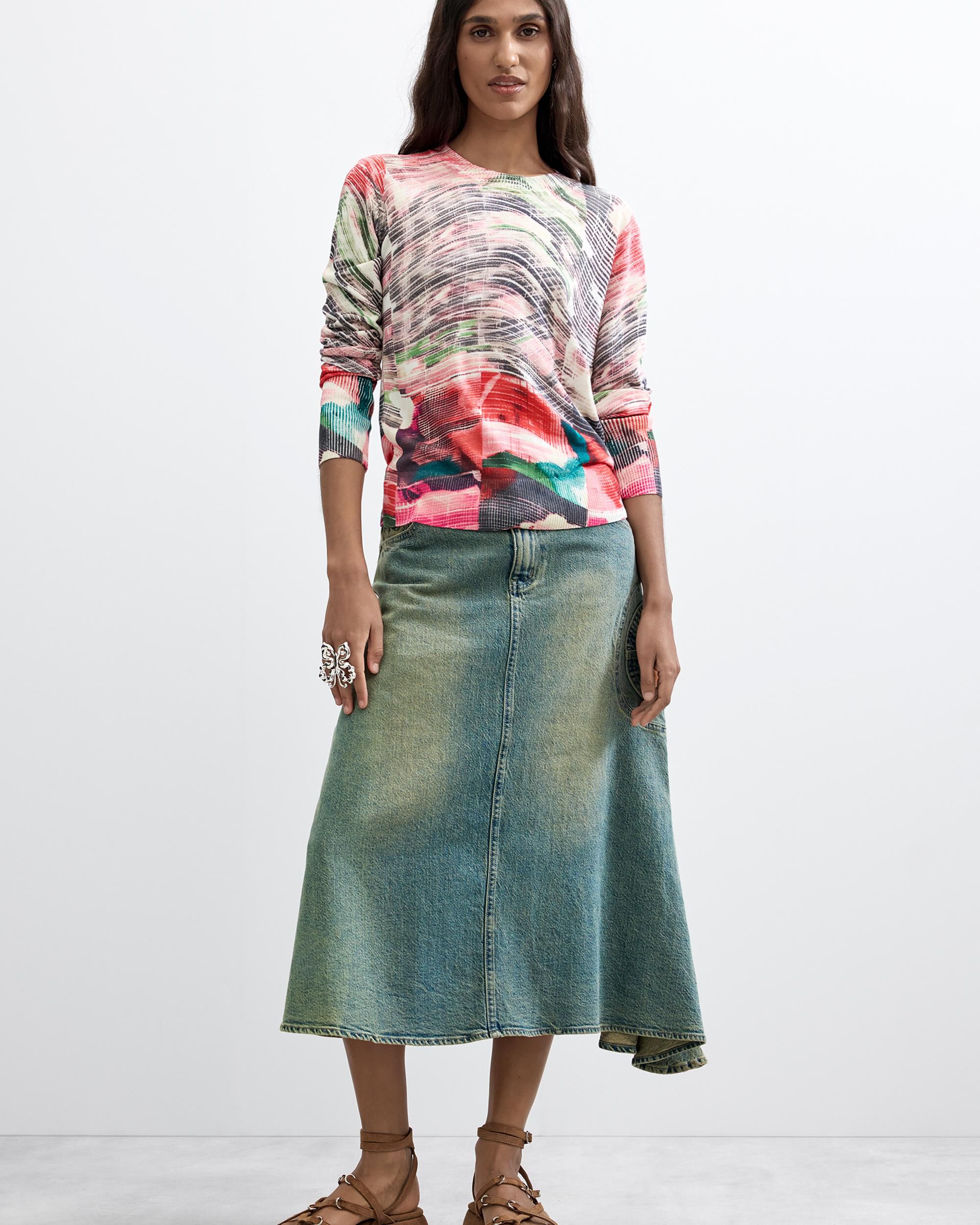 Jersey de mujer estampado fino - Desigual - Rojo Rojo-2