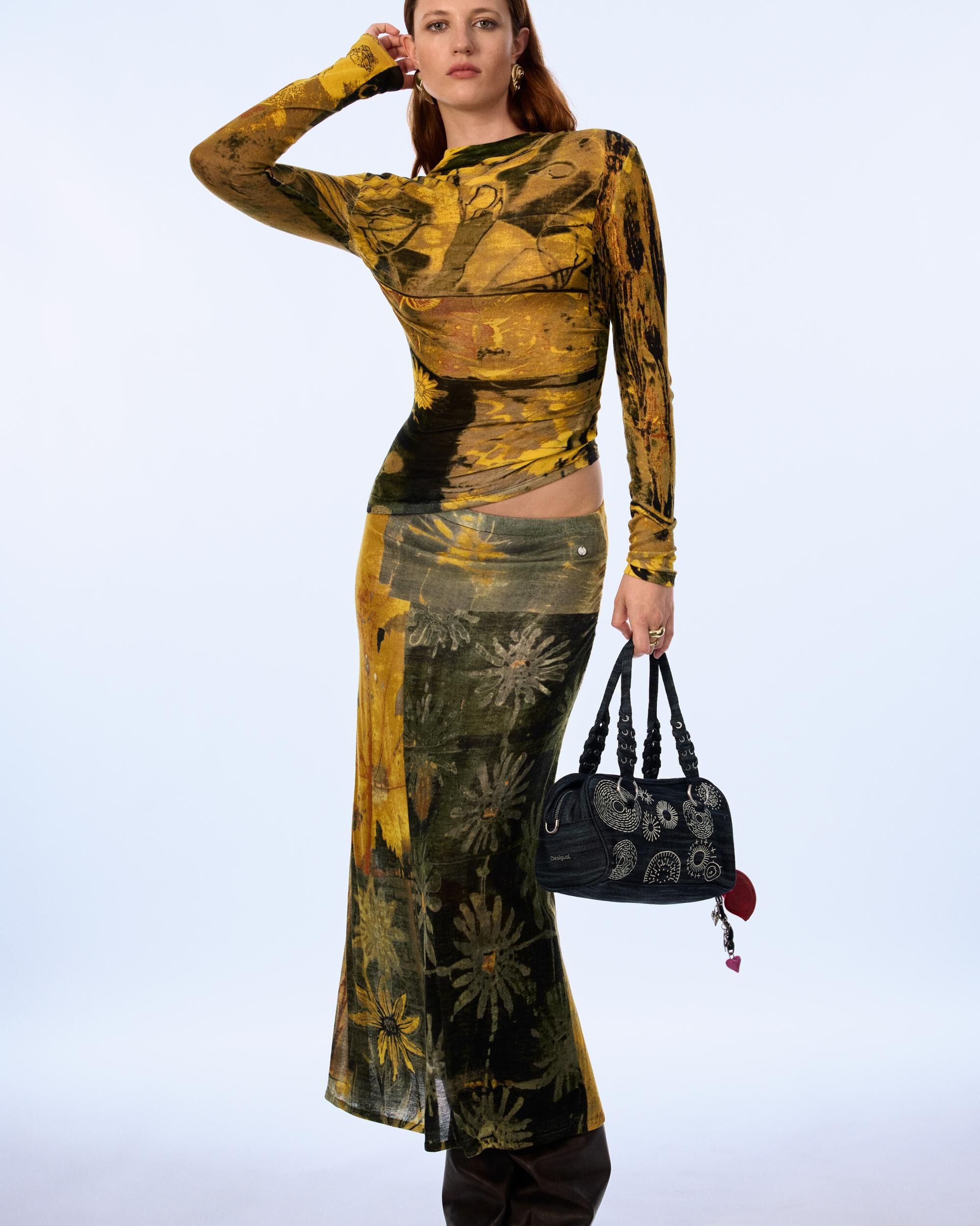 Falda larga estampada - Desigual - Verde Verde-1