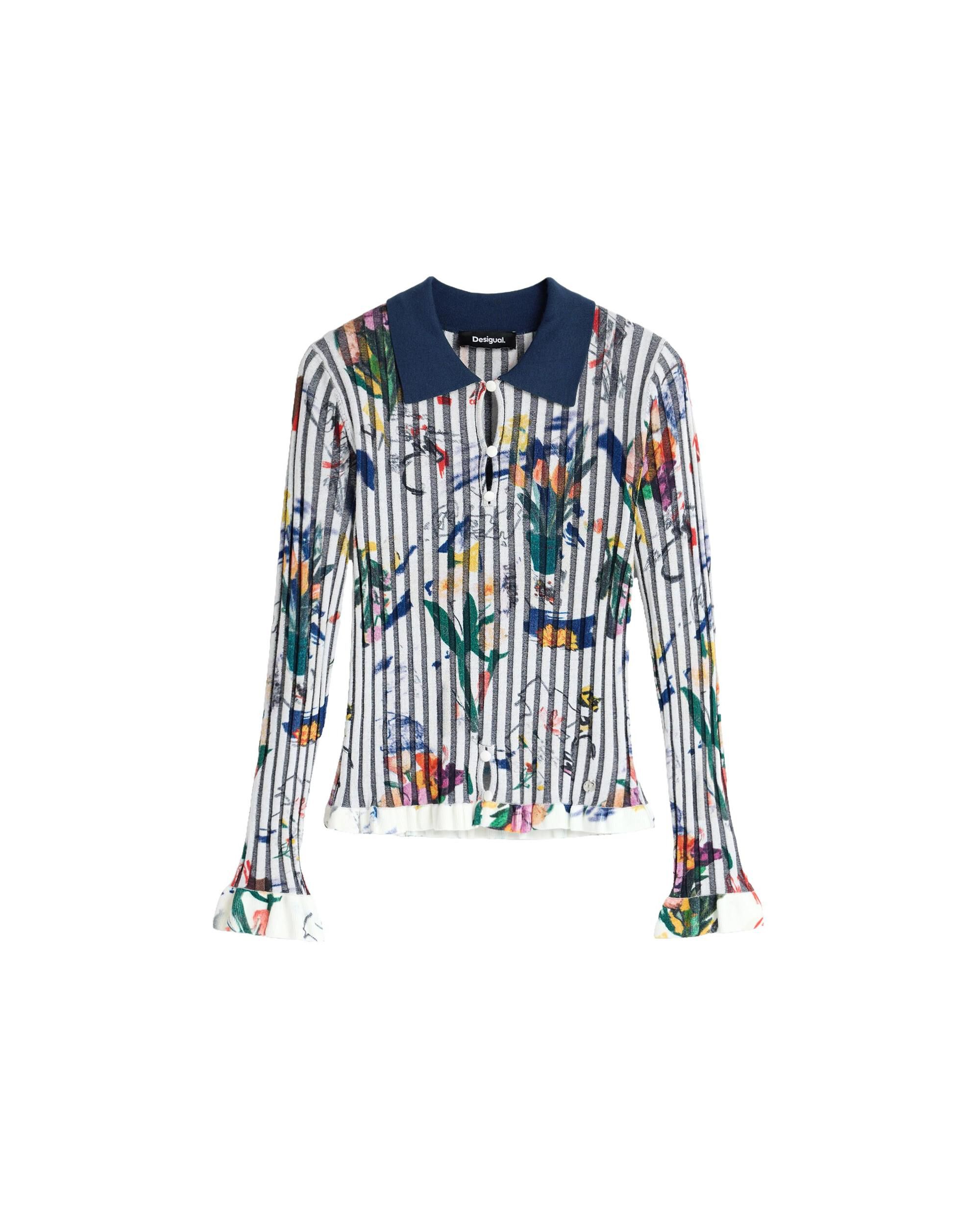 Jersey de mujer floral cuello camisa - Desigual - Blanco Blanco-4