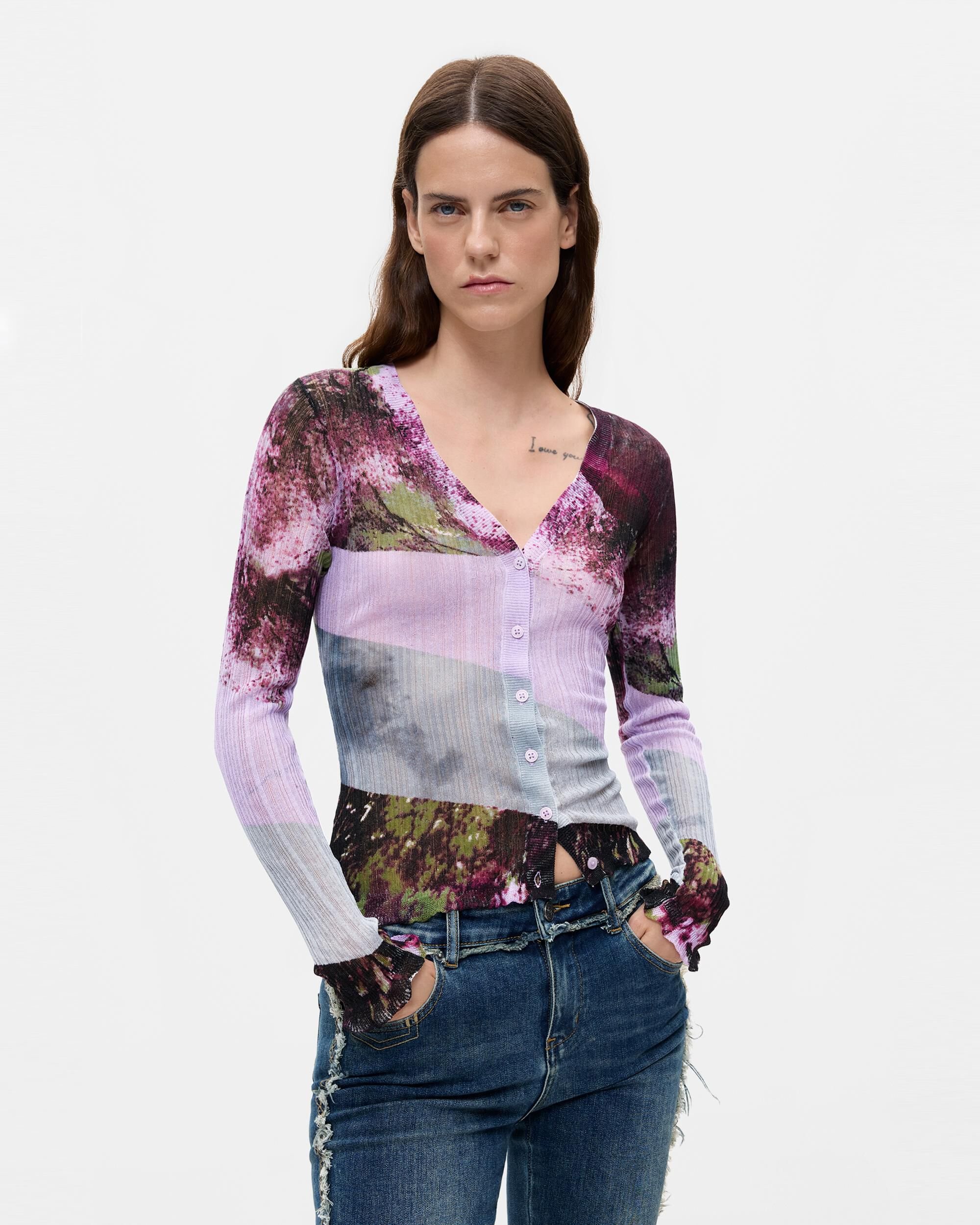 Desigual - Jersey de mujer v-neck estampado.