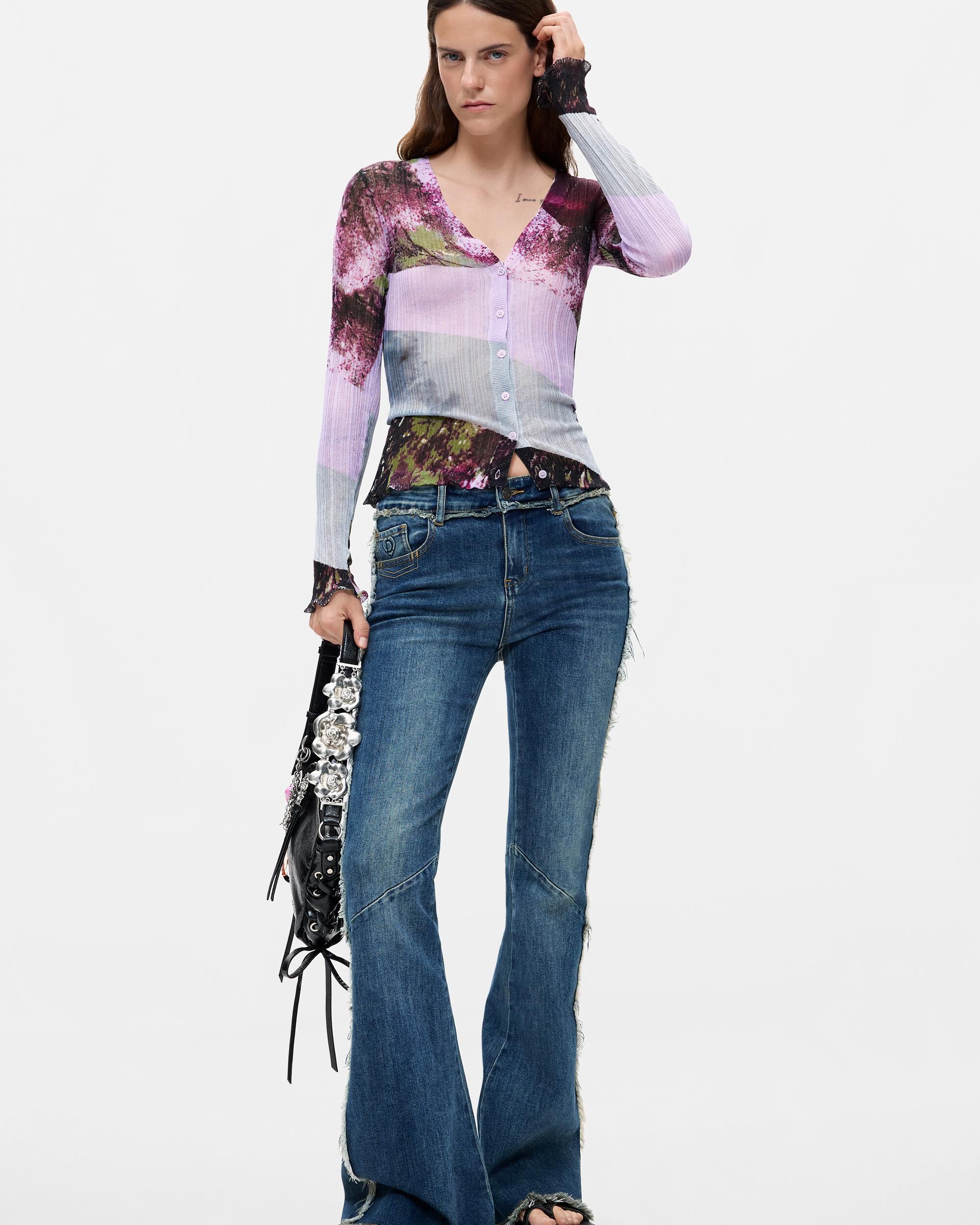 Jersey de mujer v-neck estampado - Desigual - Morado Morado-2
