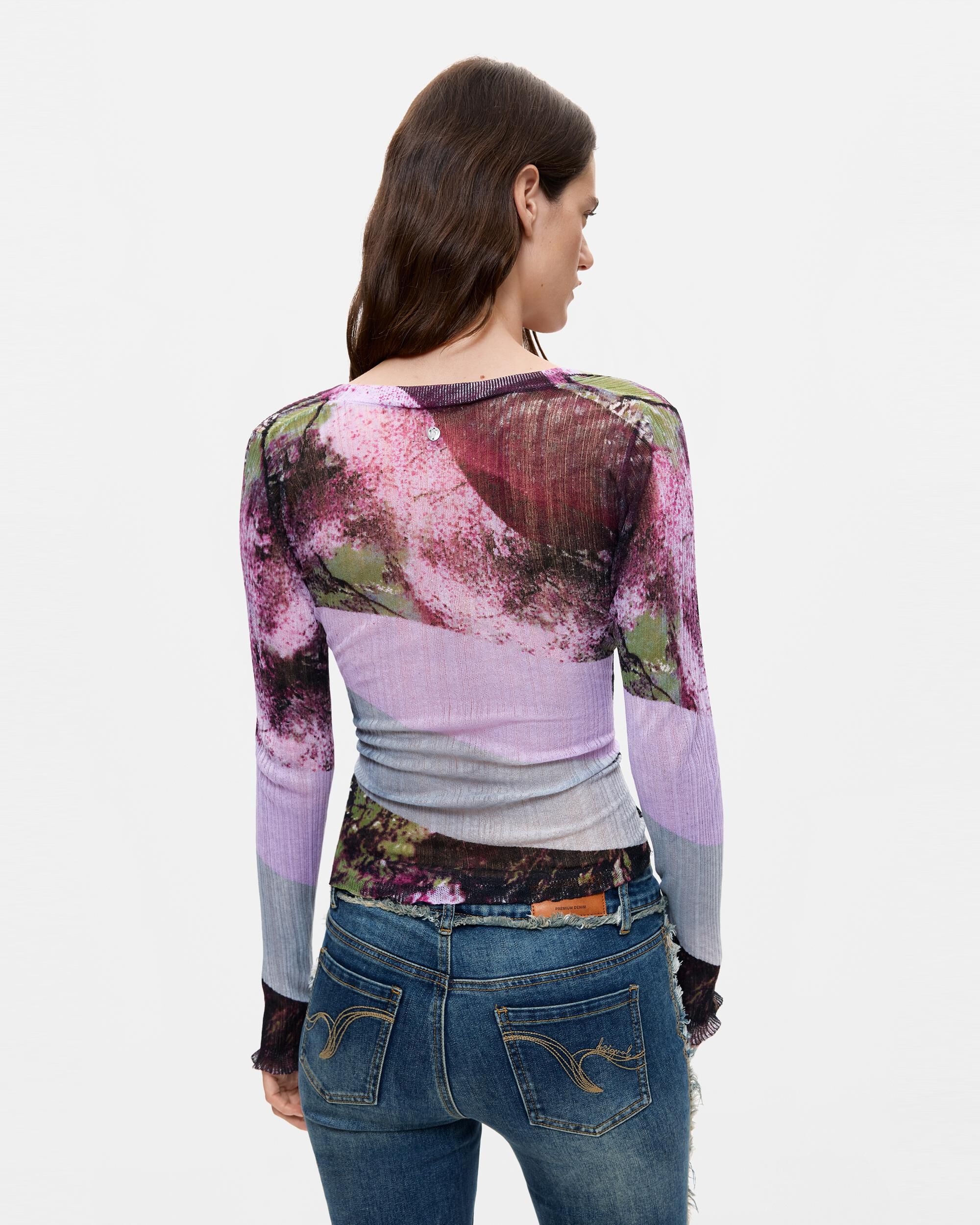 Jersey de mujer v-neck estampado - Desigual - Morado Morado-3