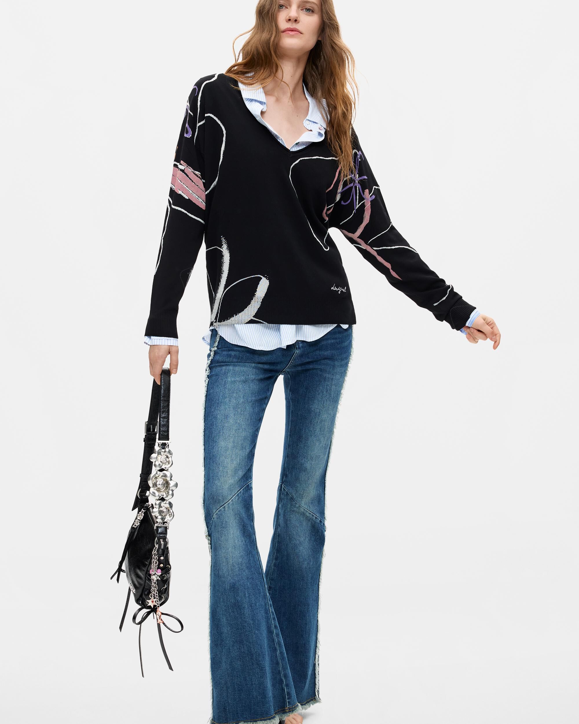 Jersey de mujer estampado punto fino - Desigual - Negro Negro-2