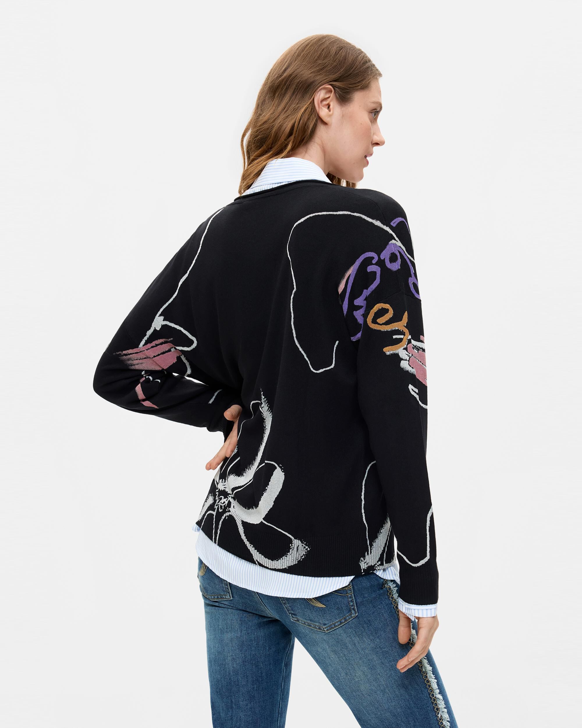 Jersey de mujer estampado punto fino - Desigual - Negro Negro-3
