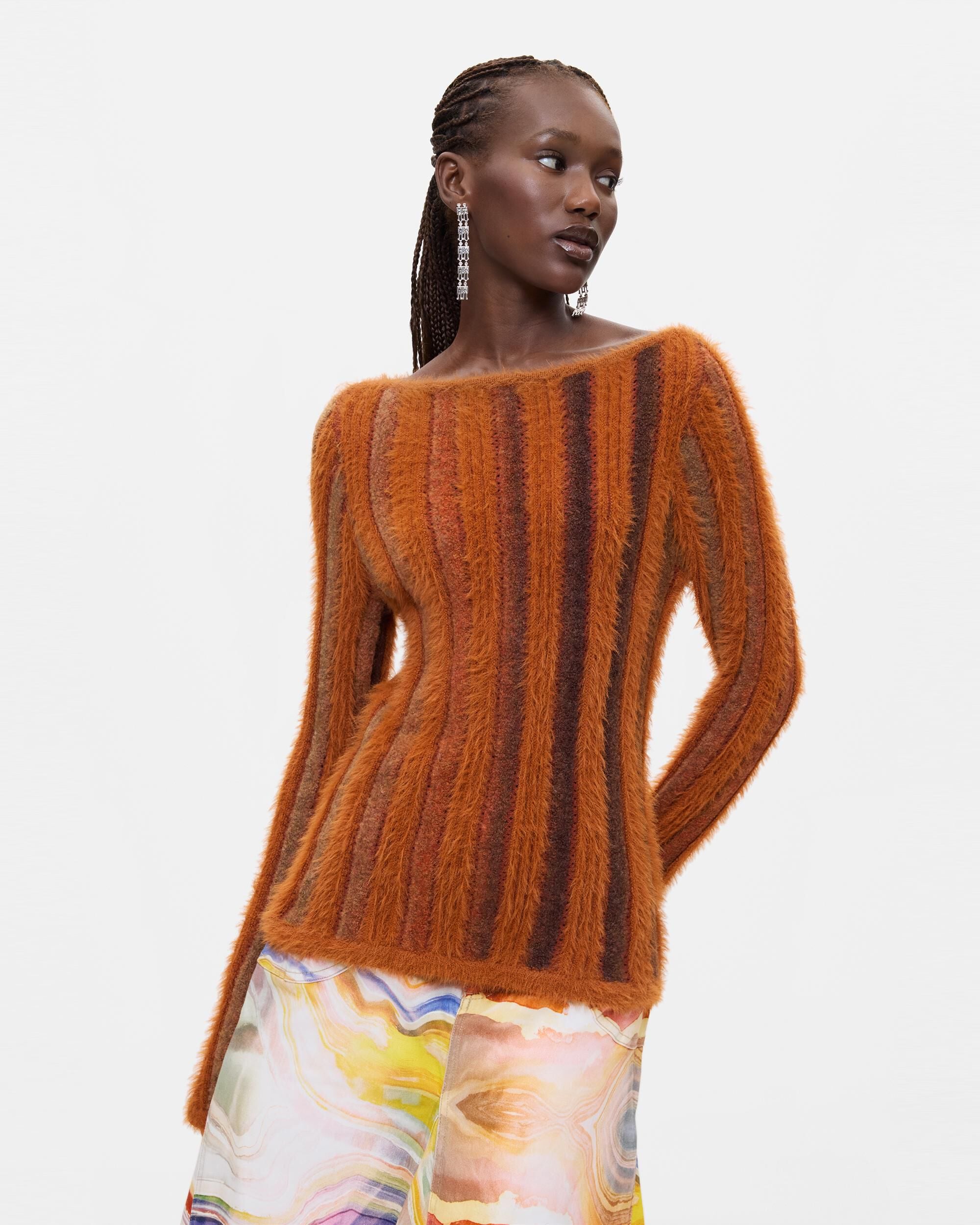 Jersey de mujer punto fino canalé - Desigual - Marrón Marrón-1
