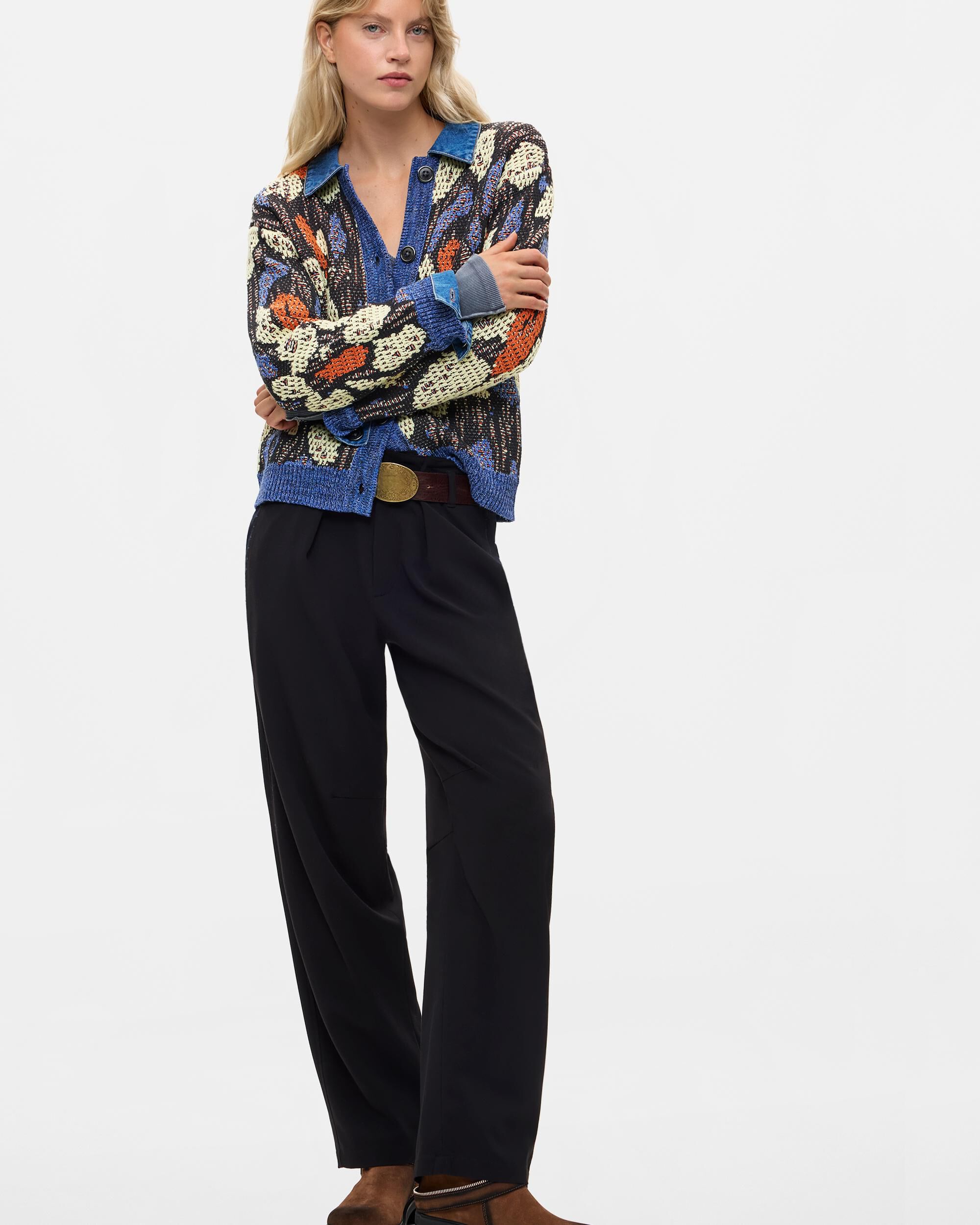 Jersey de mujer jacquard cuello camisero - Desigual - Azul Azul-2