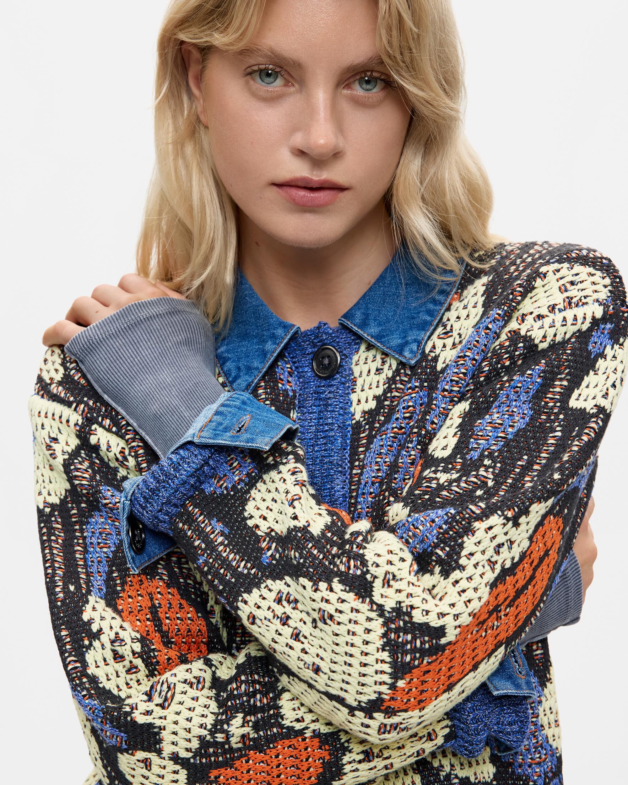 Jersey de mujer jacquard cuello camisero - Desigual - Azul Azul-4