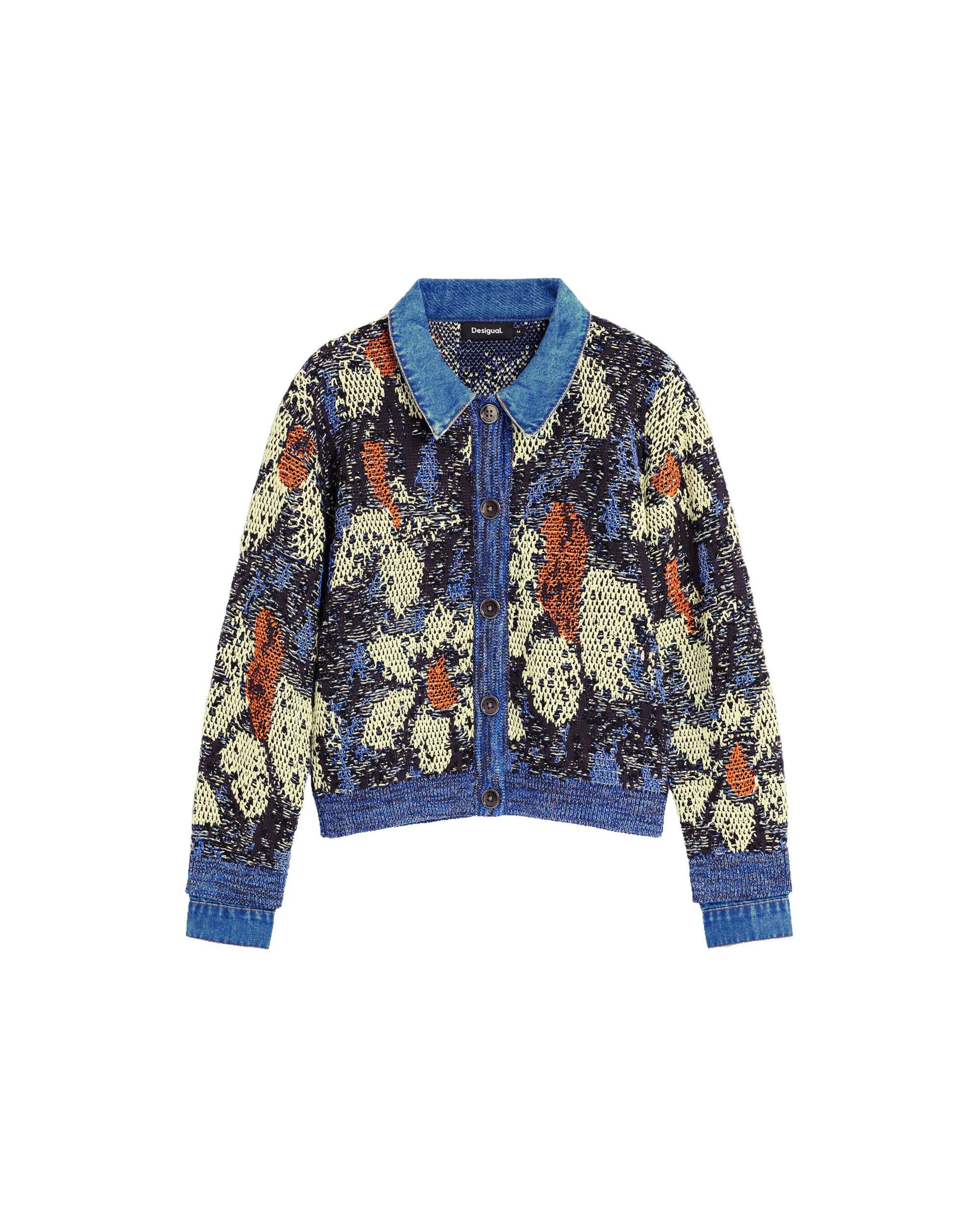 Jersey de mujer jacquard cuello camisero - Desigual - Azul Azul-5