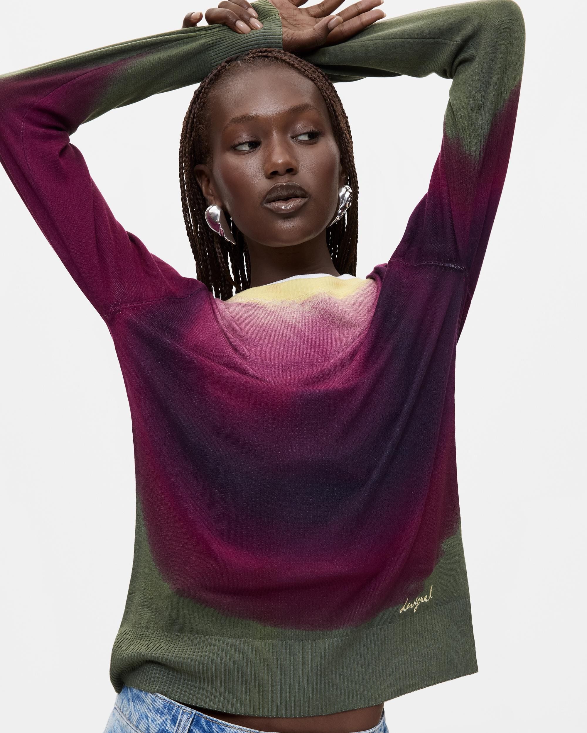 Jersey de mujer teñido efecto degradado - Desigual - Morado Morado-1