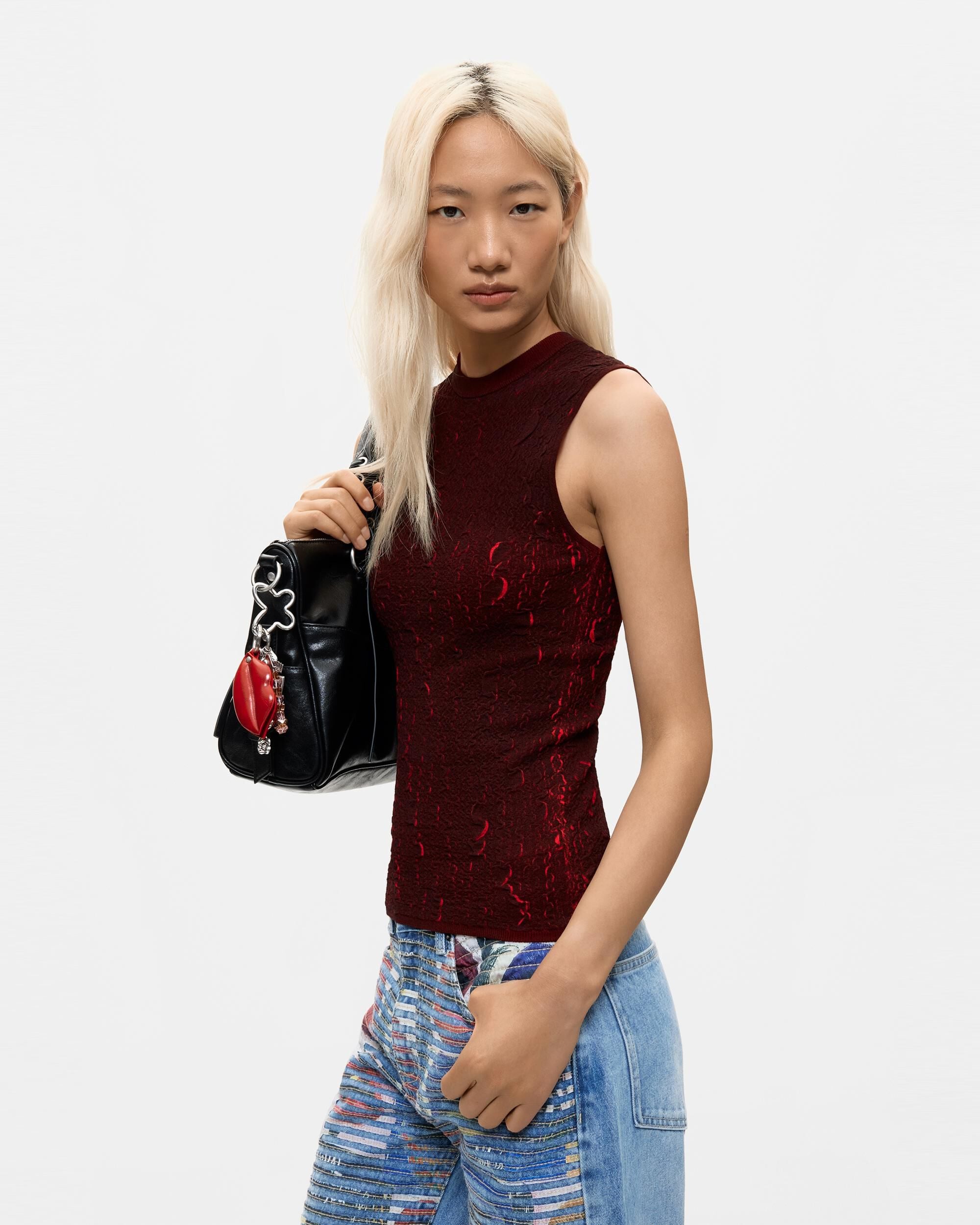 Camiseta de mujer sin mangas punto - Desigual - Rojo Rojo-1