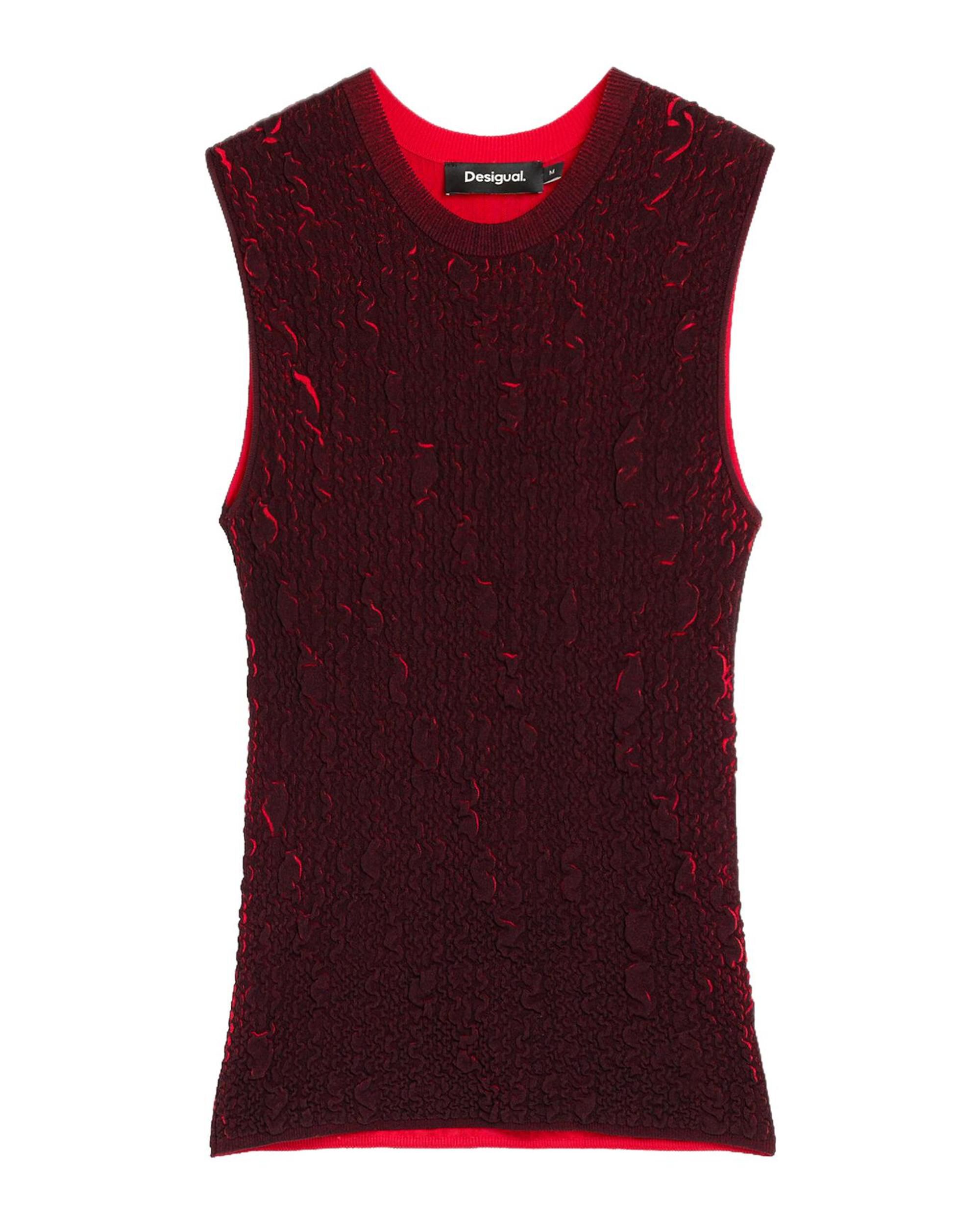 Camiseta de mujer sin mangas punto - Desigual - Rojo Rojo-4