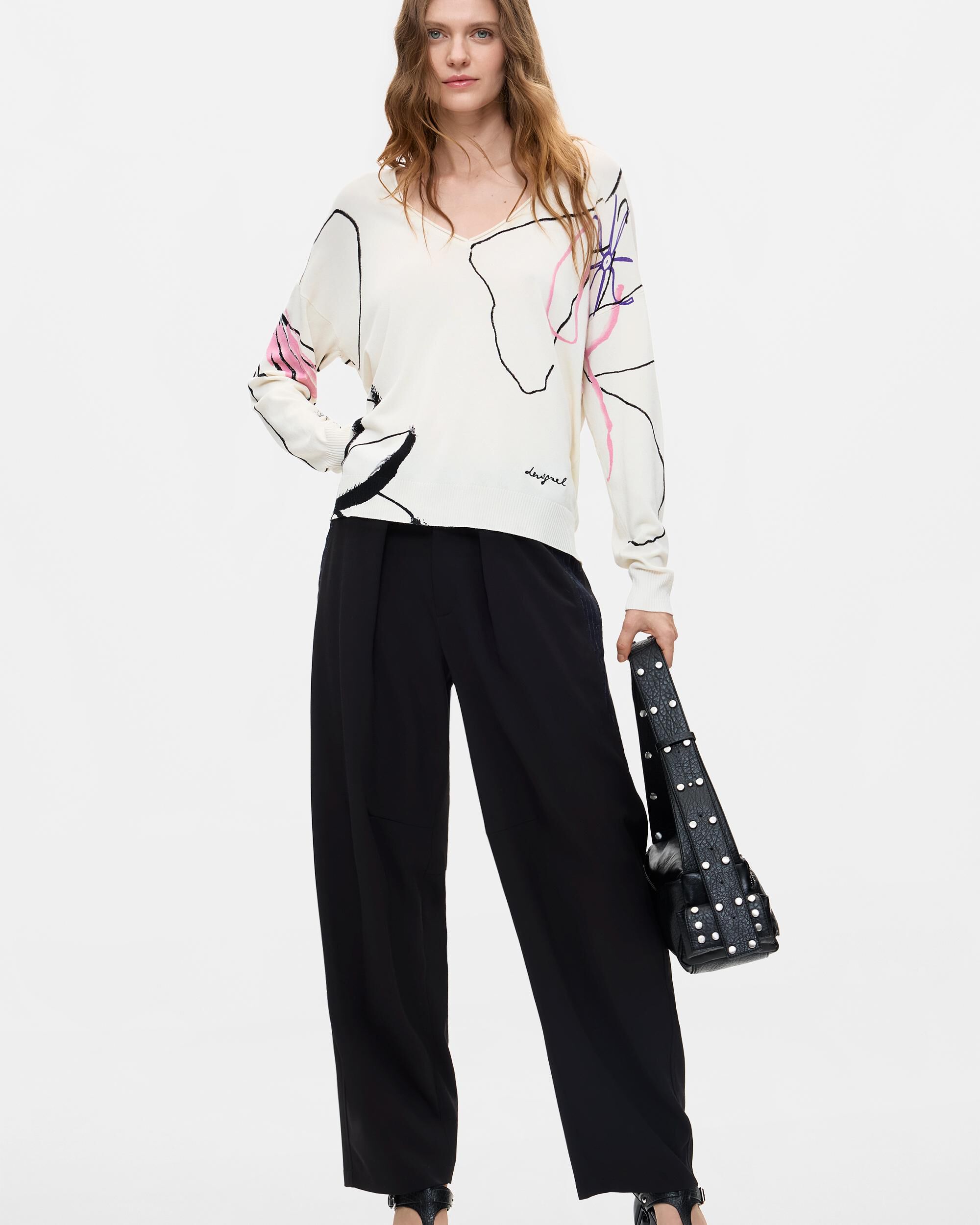 Jersey de mujer estampado punto fino - Desigual - Blanco Blanco-2