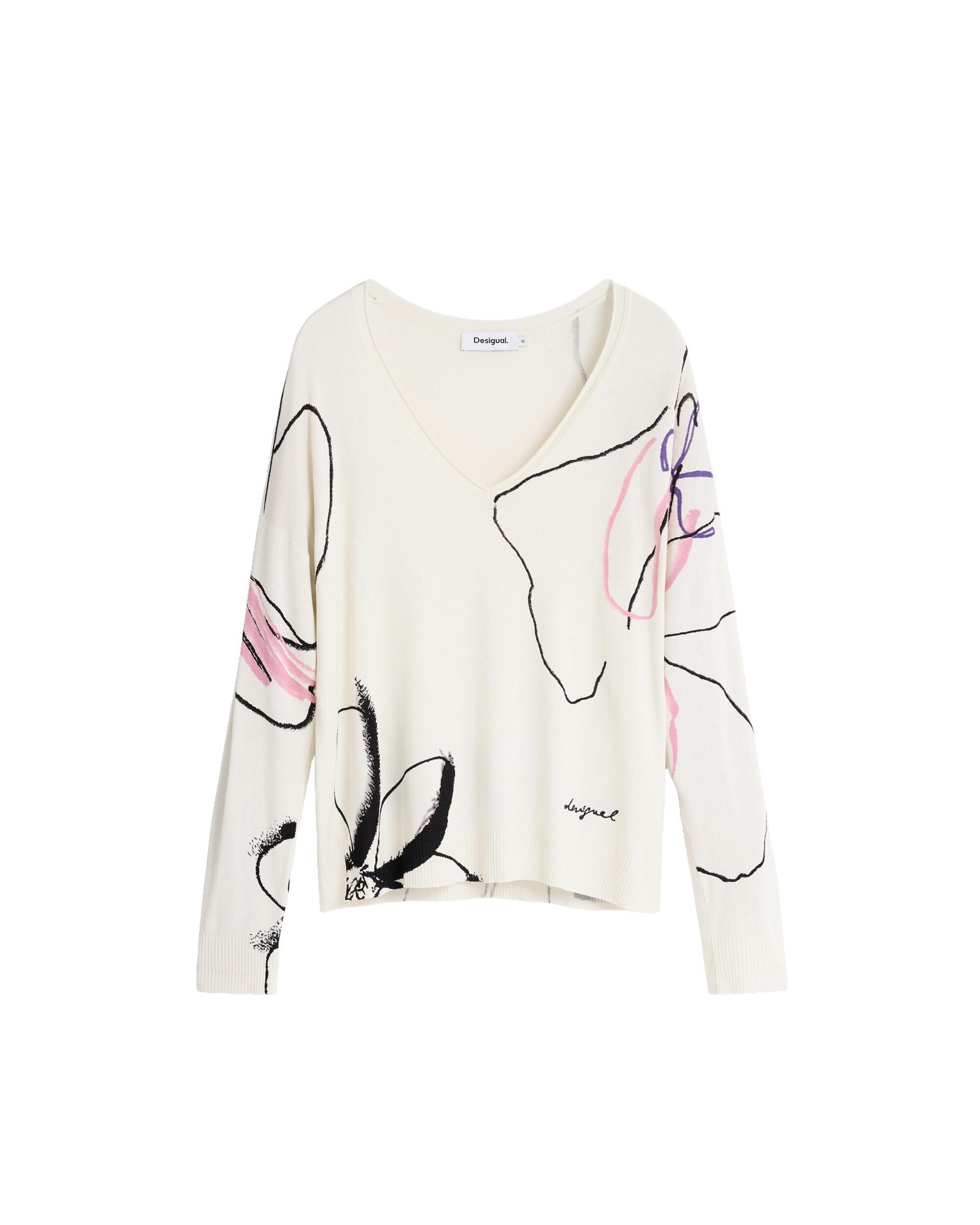 Jersey de mujer estampado punto fino - Desigual - Blanco Blanco-4