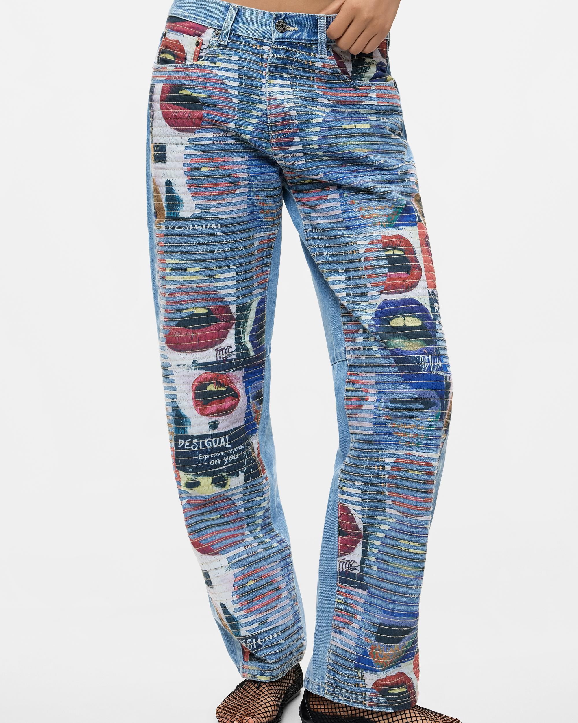 Pantalón de mujer estampado denim 100% algodón - Desigual - Azul Azul-2