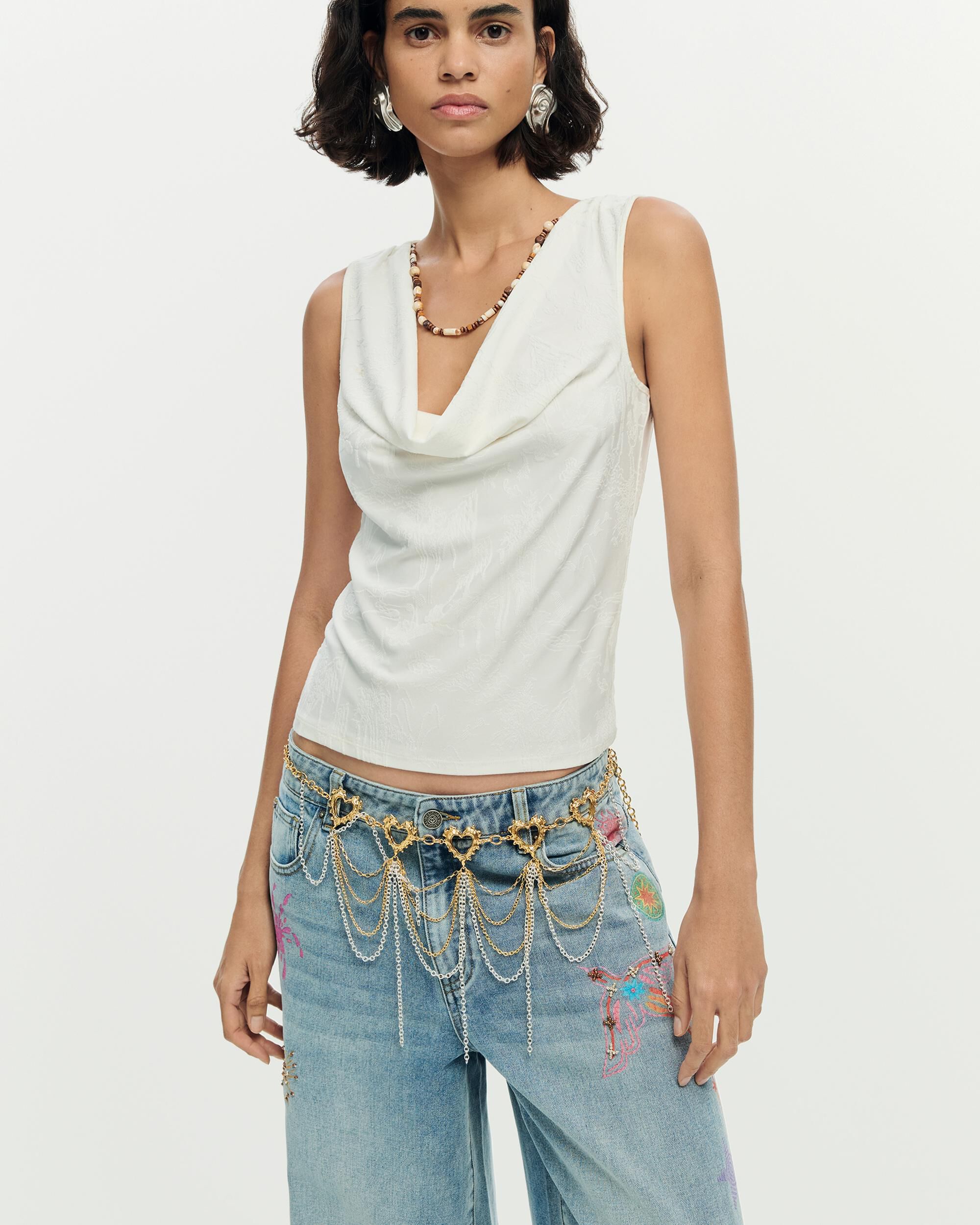Desigual - Camiseta de mujer sin mangas drapeada.
