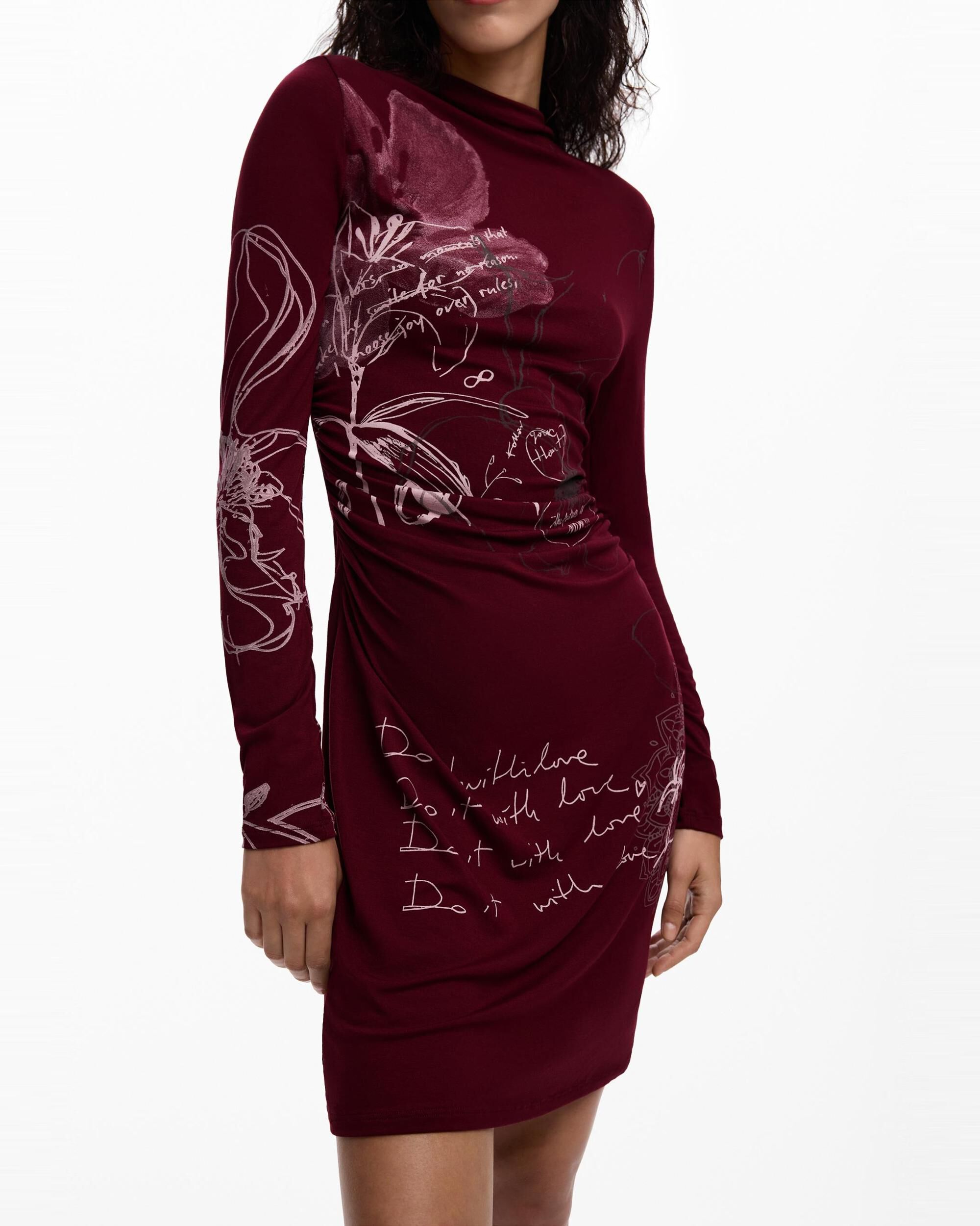 Vestido manga larga estampado - Desigual - Rojo Rojo-2