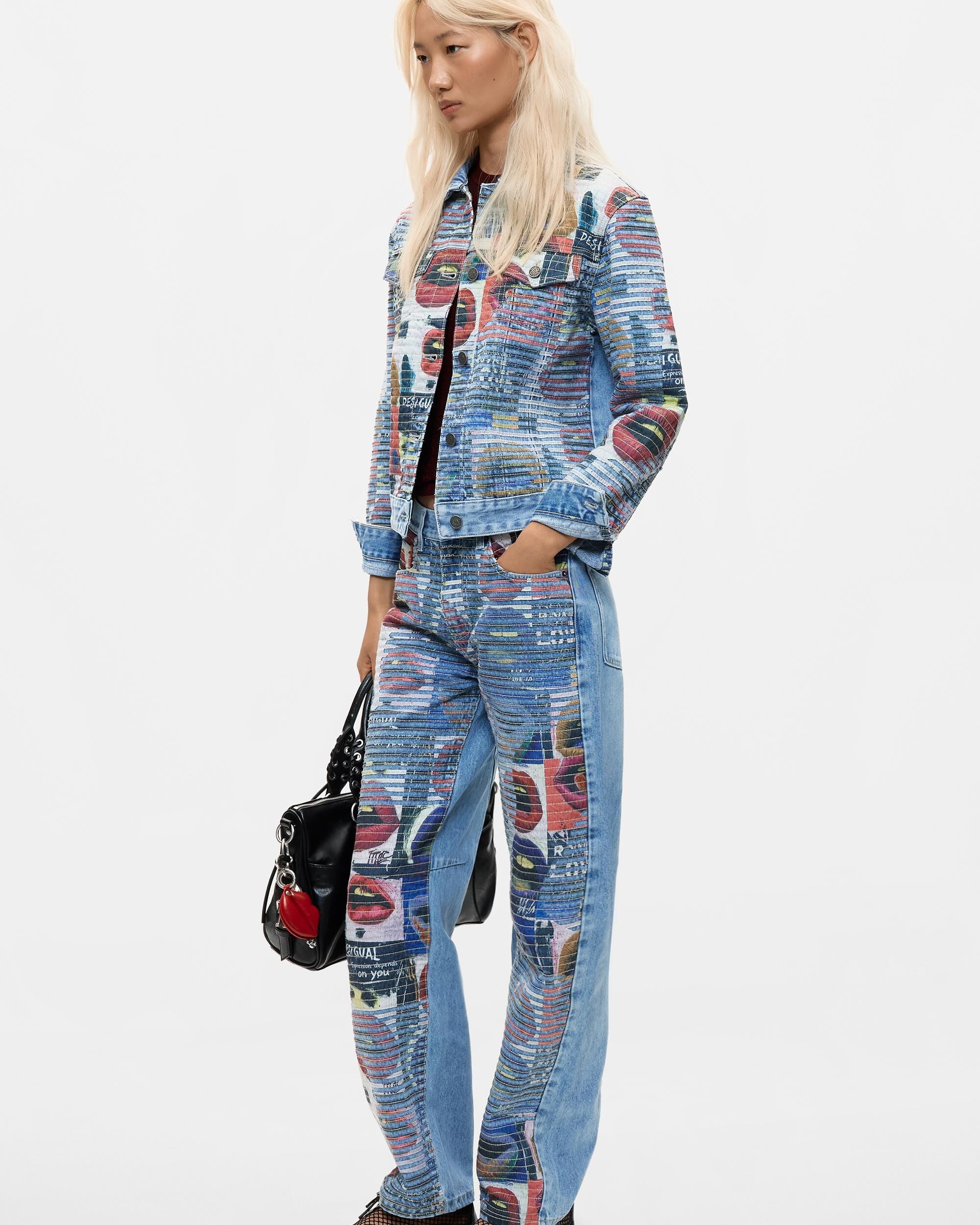 Cazadora de mujer denim estampada 100% algodón - Desigual - Azul Azul-1