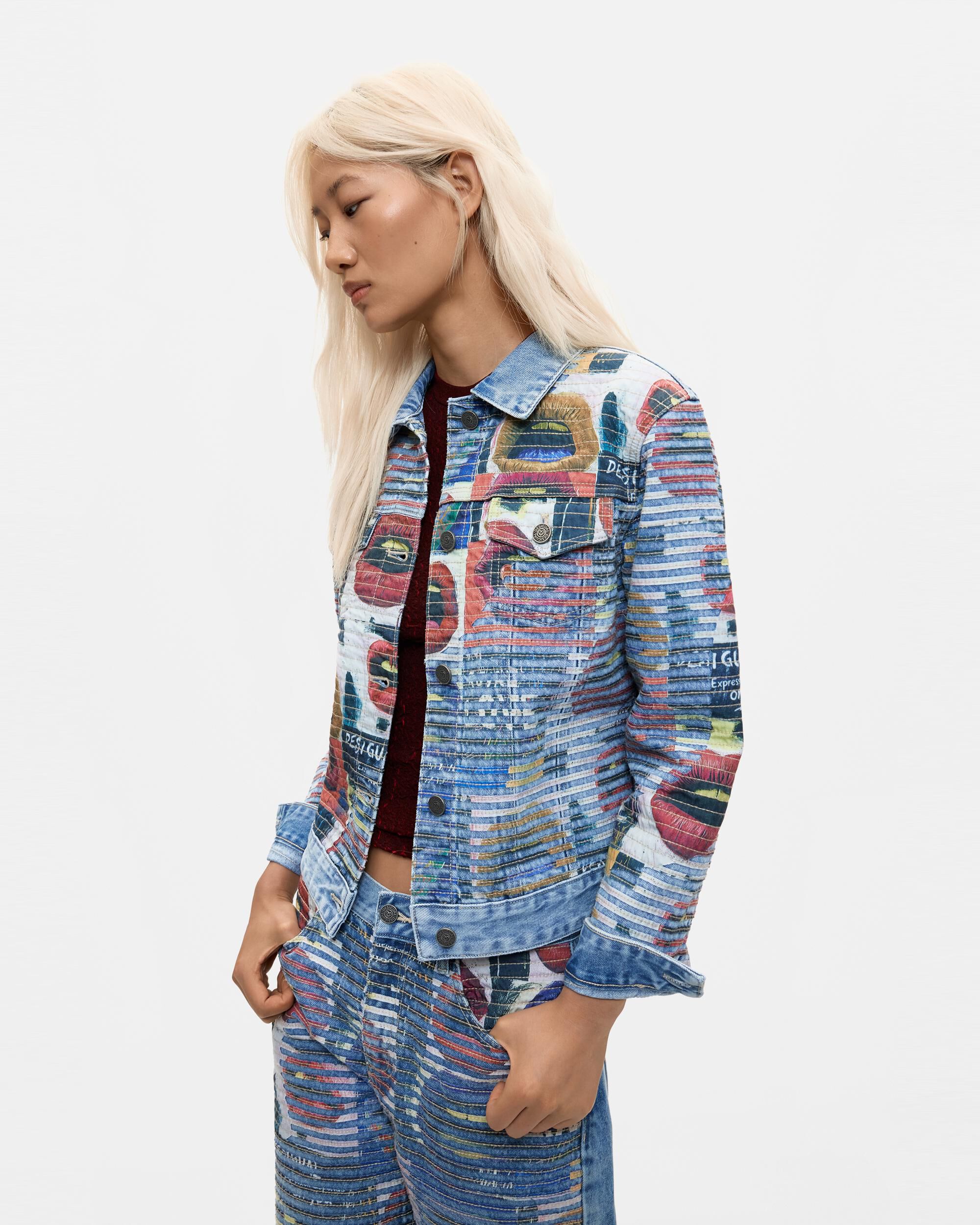 Cazadora de mujer denim estampada 100% algodón - Desigual - Azul Azul-2