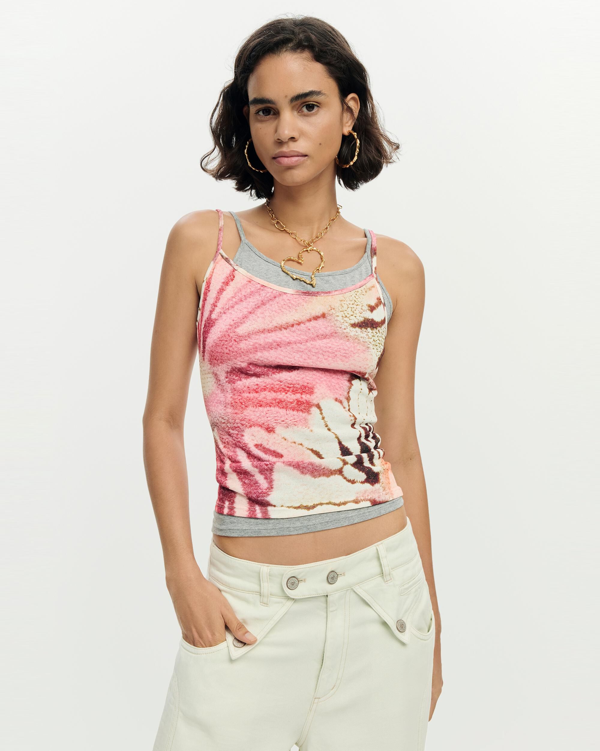 Desigual - Camiseta de mujer tirantes estampada.