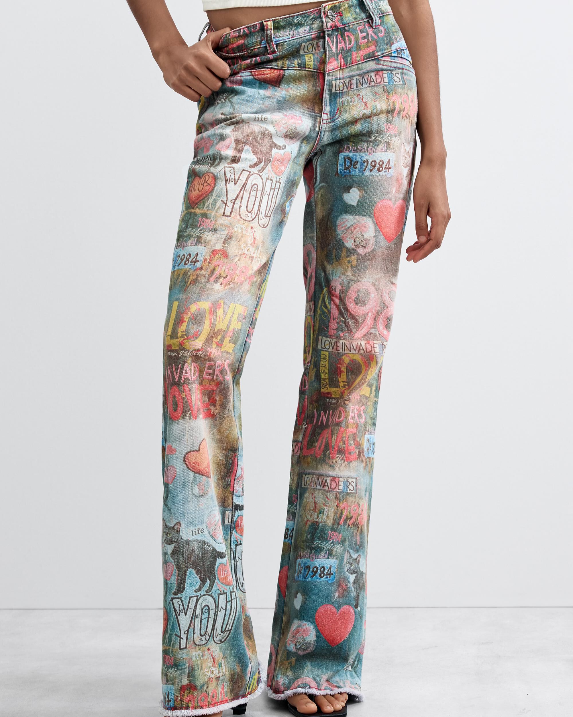 Pantalón de mujer vaquero flare estampado - Desigual - Azul Azul-2