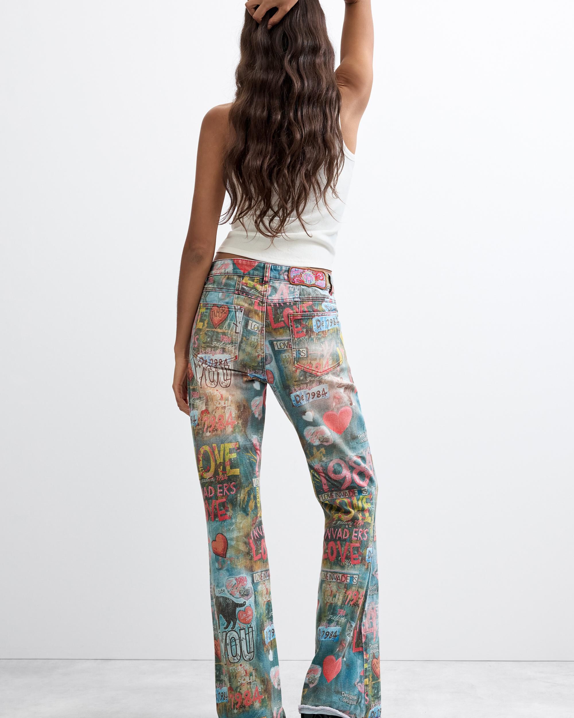 Pantalón de mujer vaquero flare estampado - Desigual - Azul Azul-3