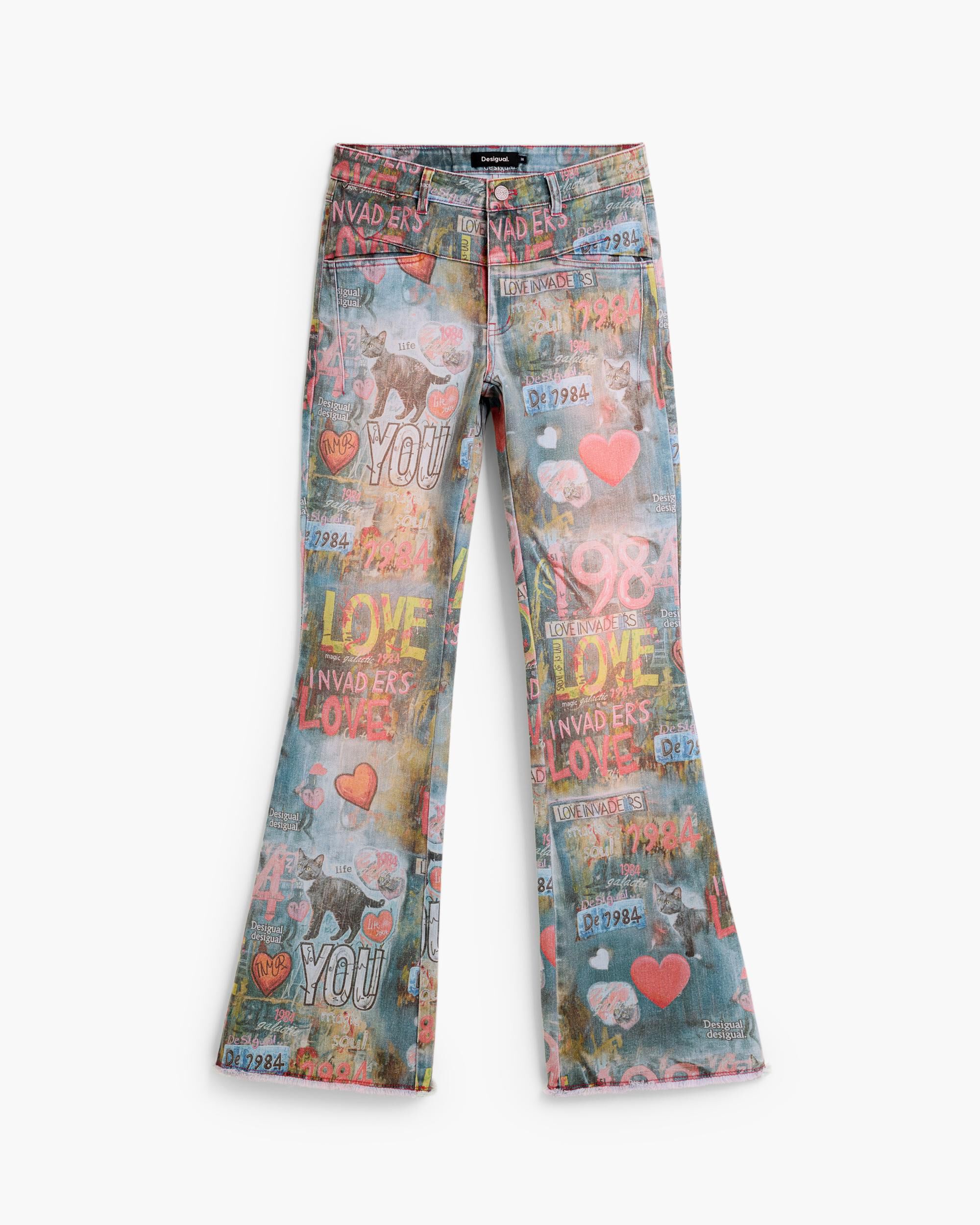 Pantalón de mujer vaquero flare estampado - Desigual - Azul Azul-4