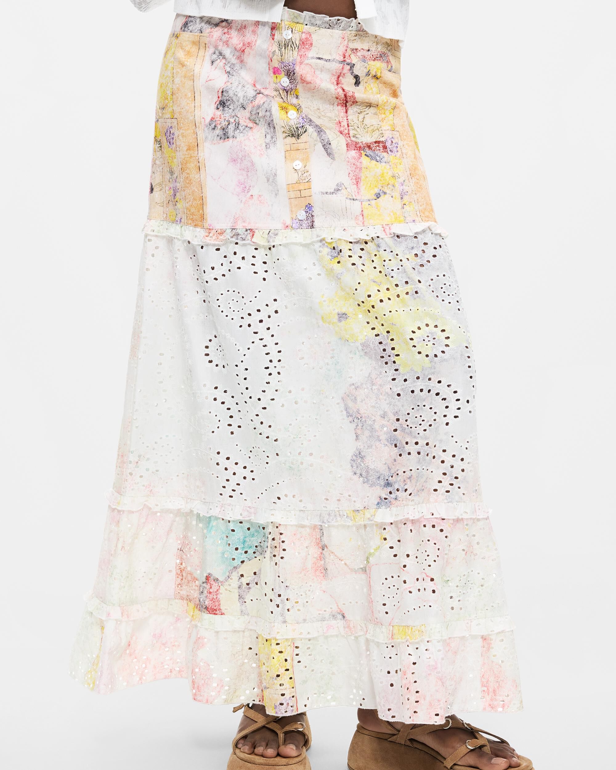 Falda estampada flores - Desigual - Blanco Blanco-3