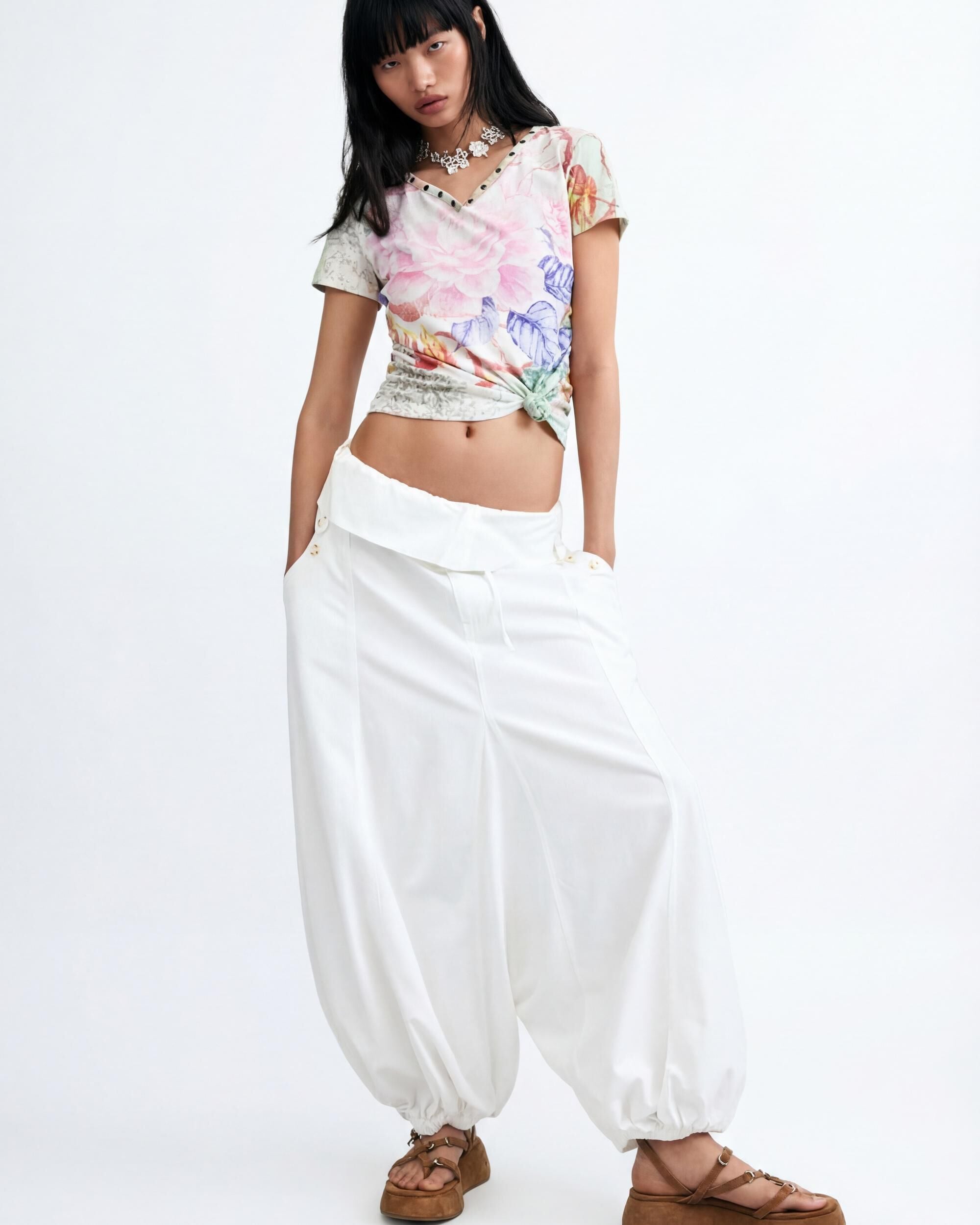 Pantalón de mujer baloon 100% algodón - Desigual - Blanco Blanco-1