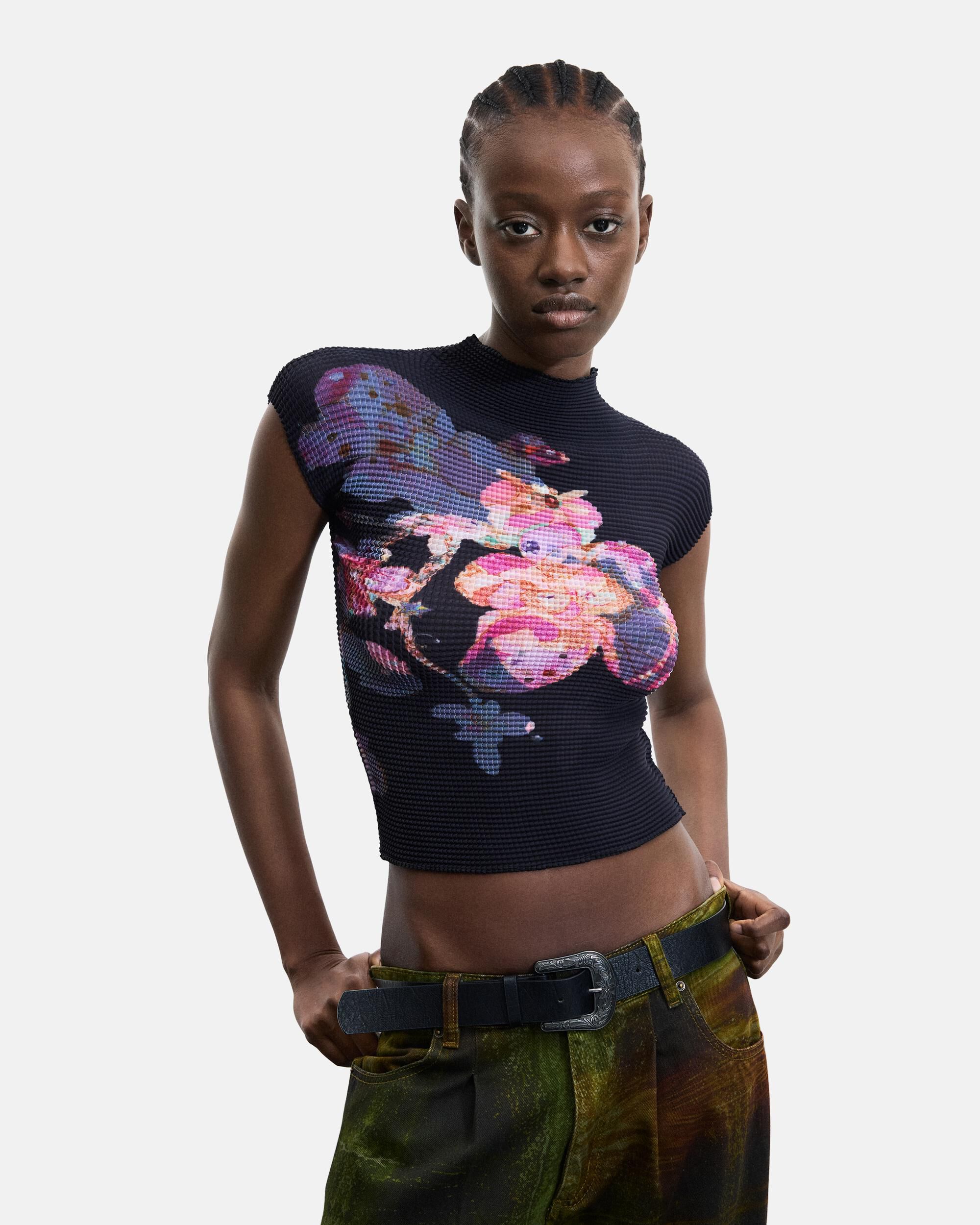 Blusa de mujer manga corta estampada - Desigual - Negro Negro-1