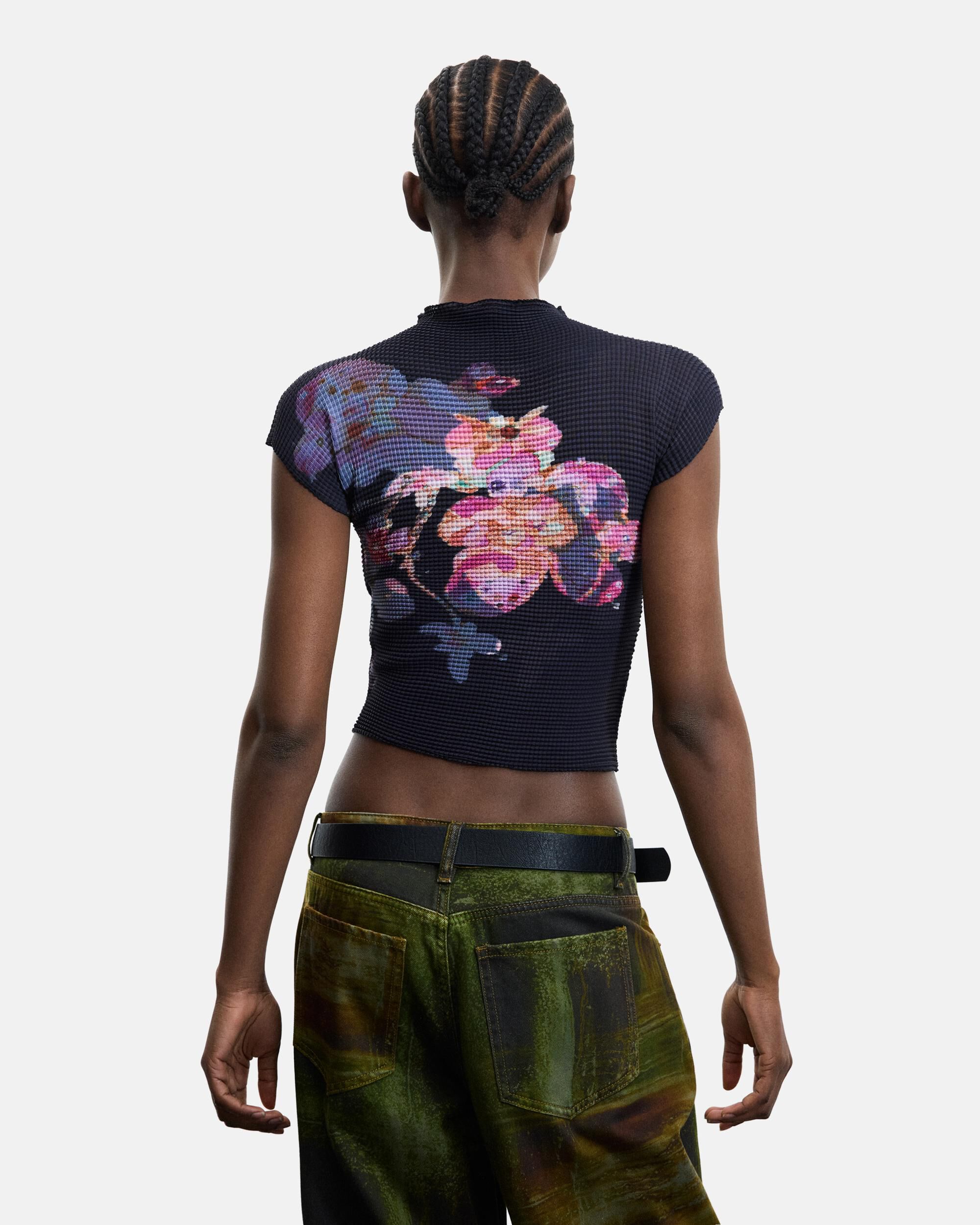 Blusa de mujer manga corta estampada - Desigual - Negro Negro-3