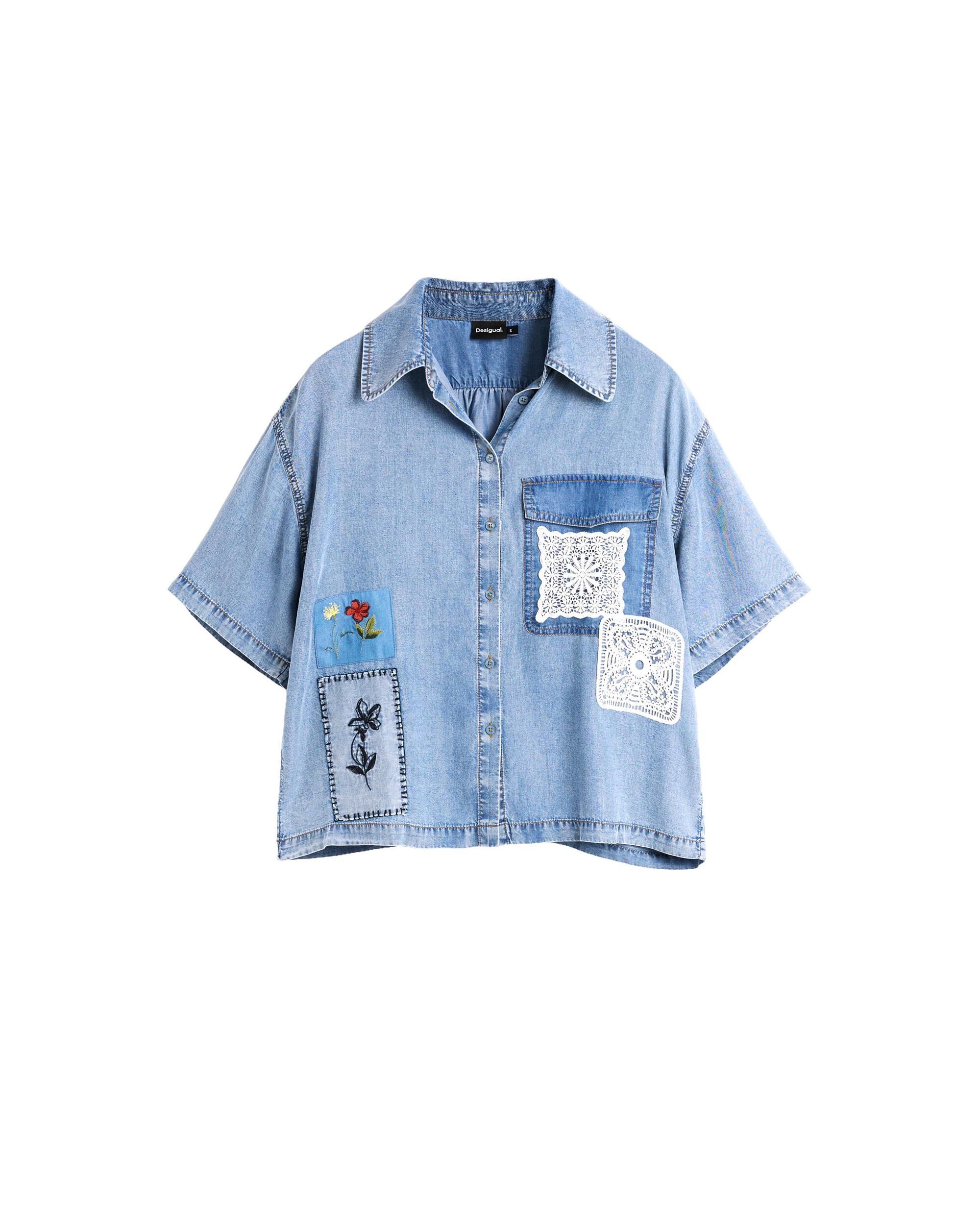 Camisa de mujer patchwork tencel - Desigual - Azul Azul-4
