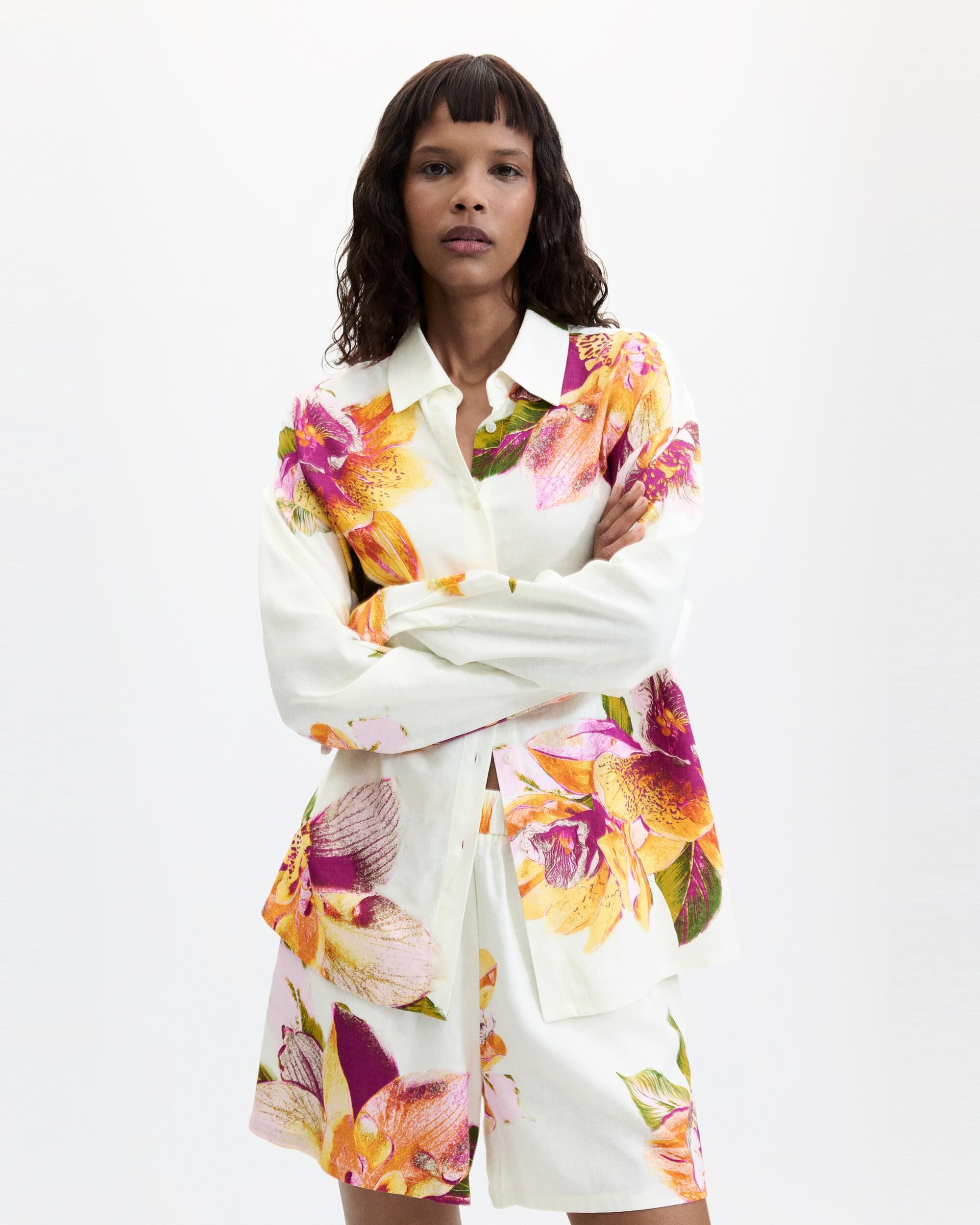 Camisa de mujer estampada flores - Desigual - Blanco Blanco-1