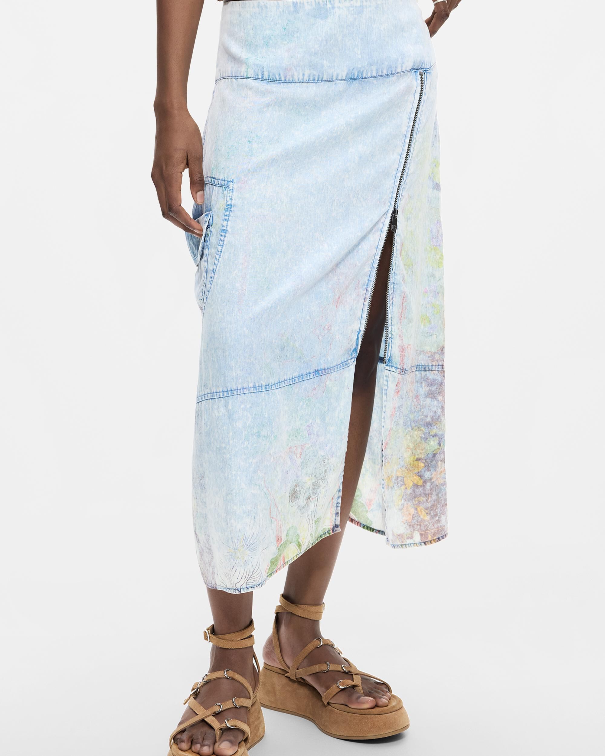Falda denim midi tencel - Desigual - Azul Azul-2