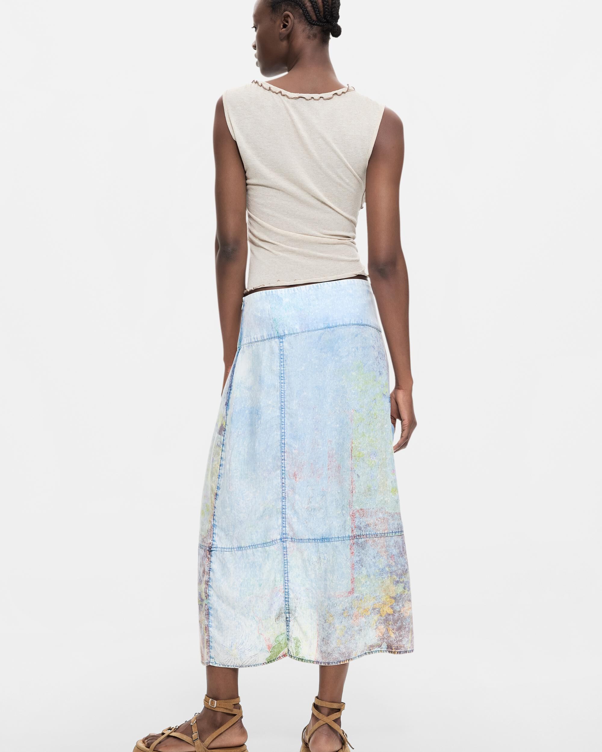 Falda denim midi tencel - Desigual - Azul Azul-3