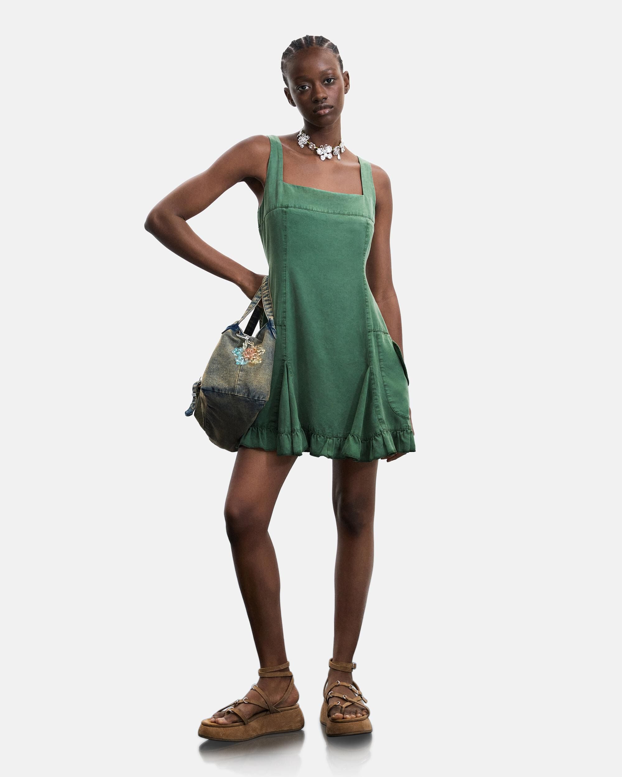 Vestido corto tencel - Desigual - Verde Verde-1