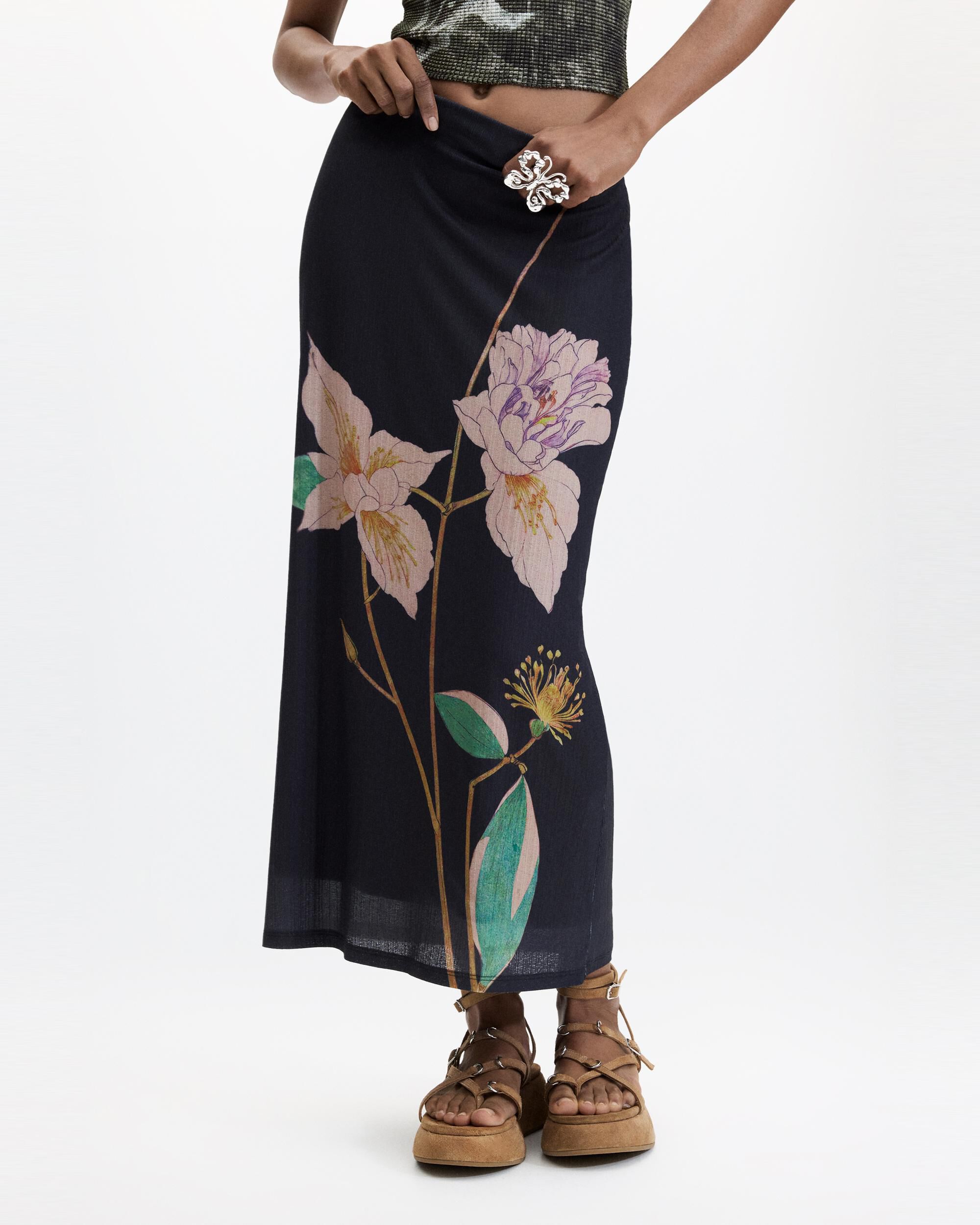 Falda larga estampada - Desigual - Negro Negro-2