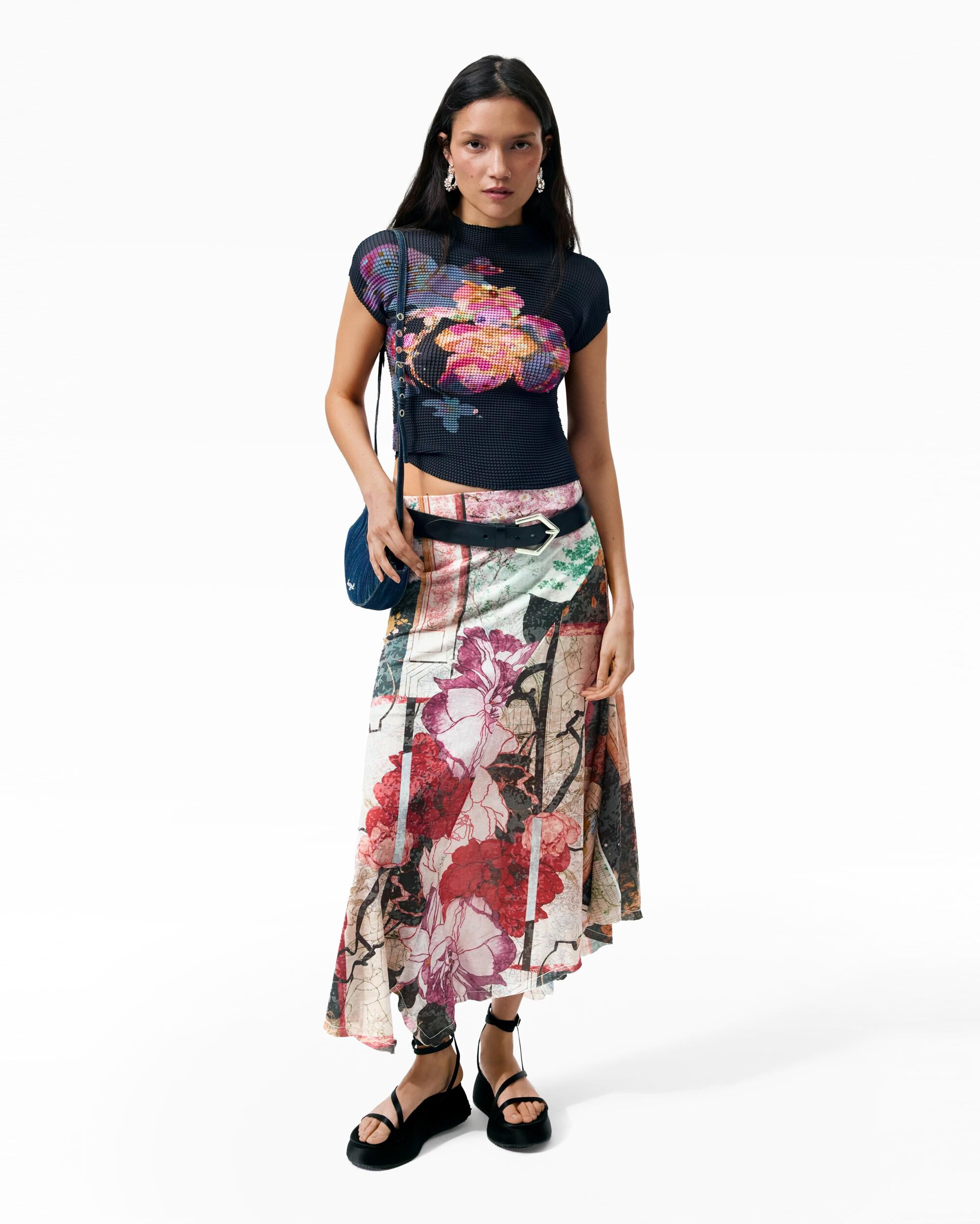 Falda larga estampada - Desigual - Negro Negro-1