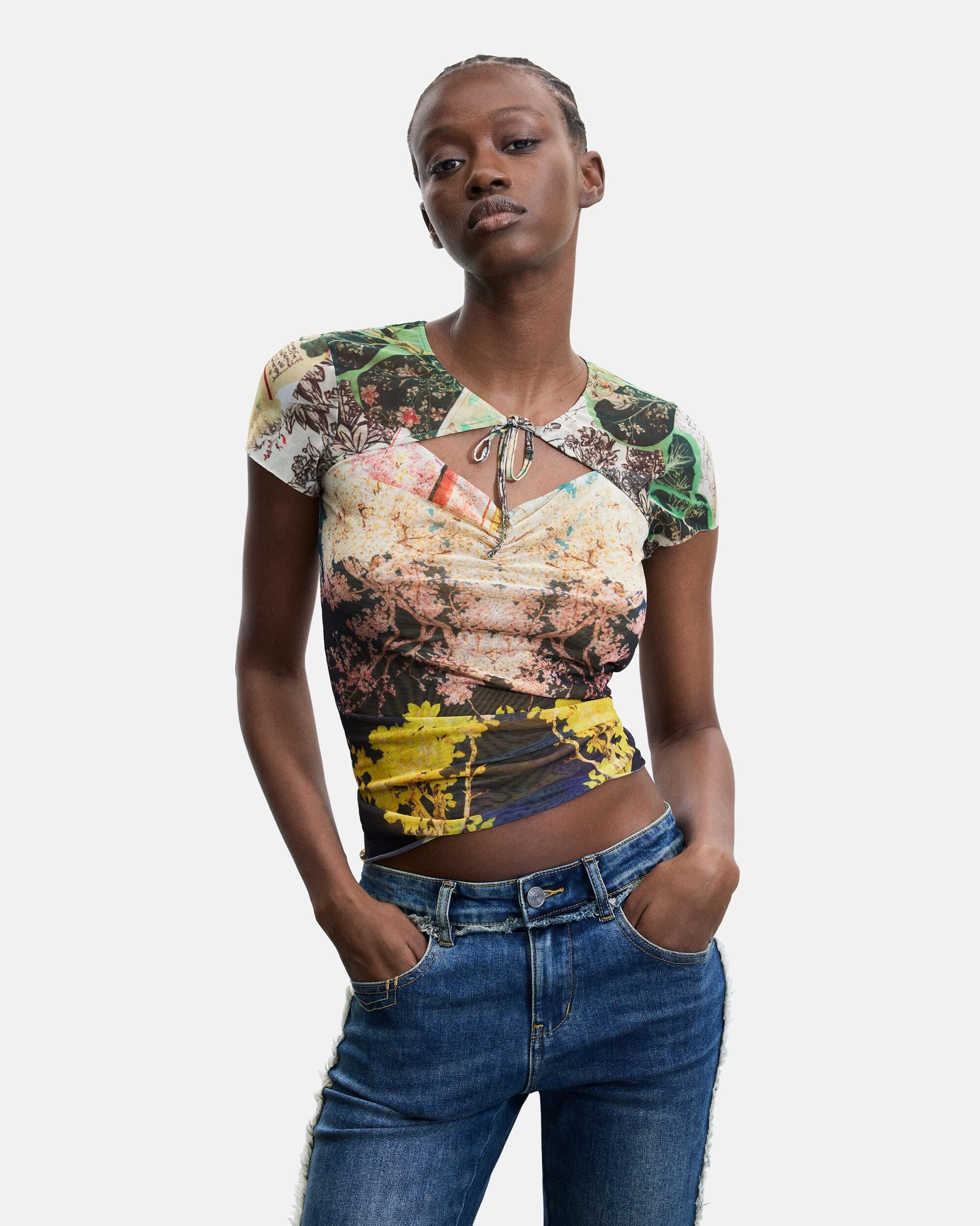 Top de mujer estampado tul - Desigual - Verde Verde-1