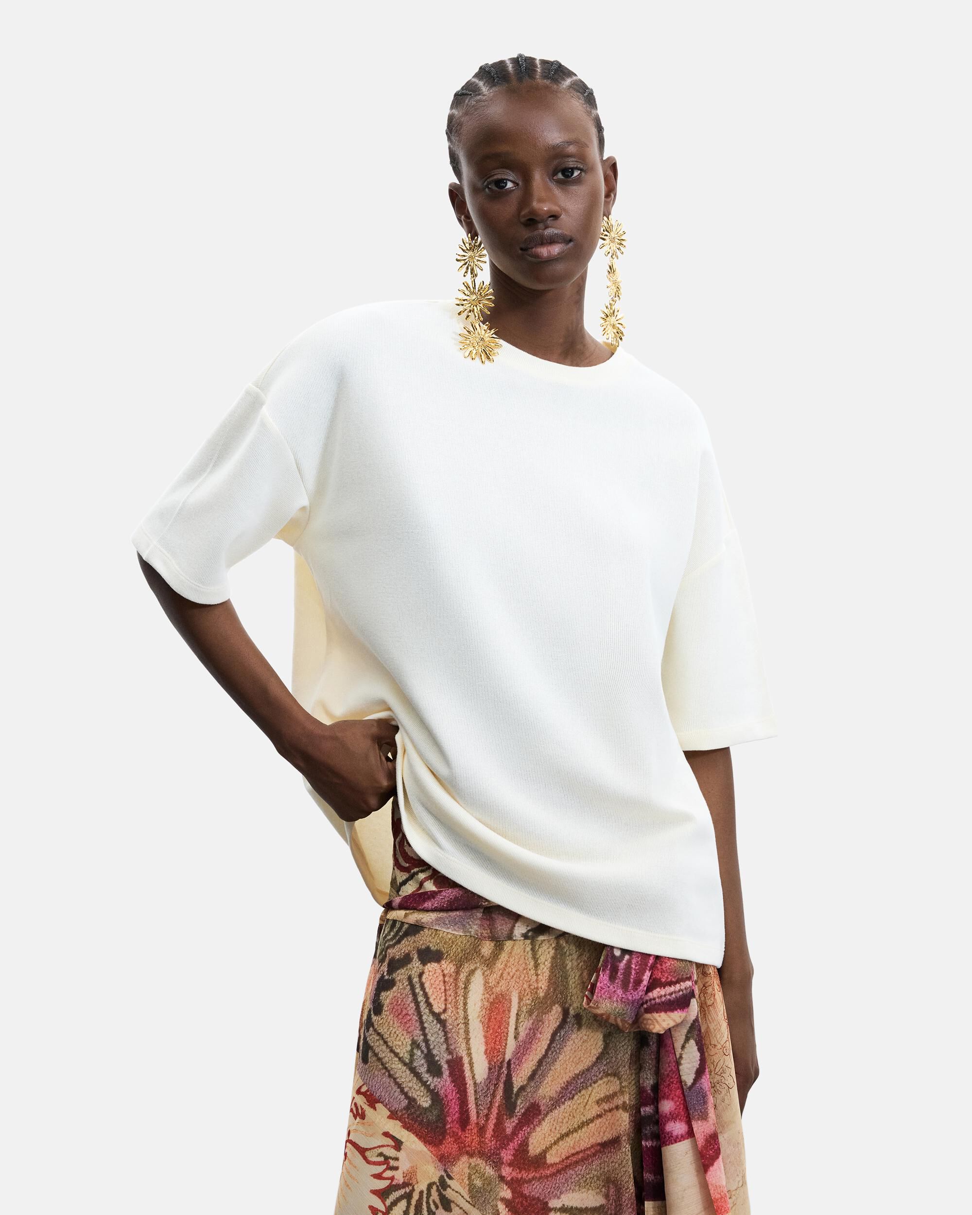 Camiseta de mujer punto manga corta - Desigual - Blanco Blanco-1