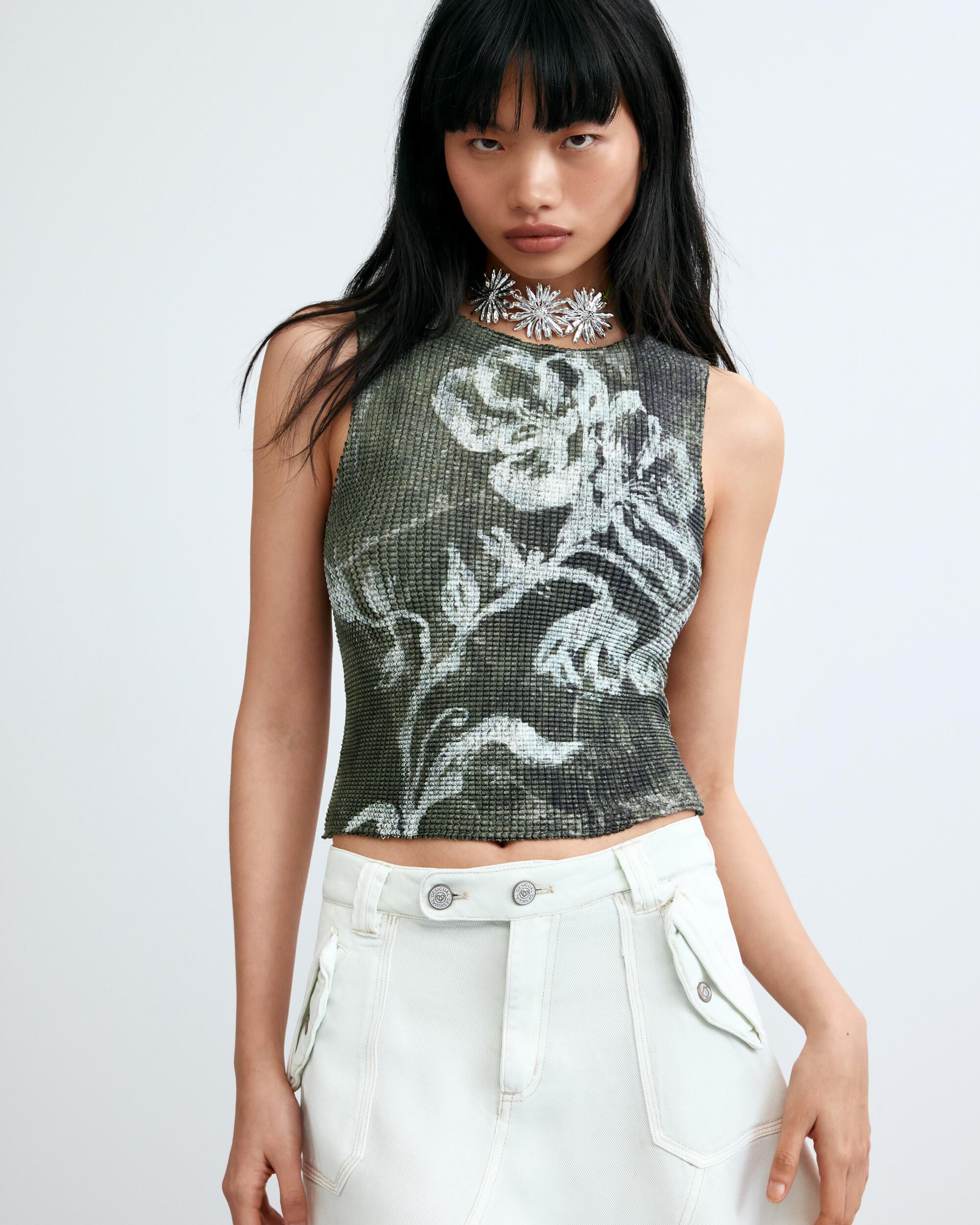 Top de mujer estampado sin mangas - Desigual - Negro Negro-1