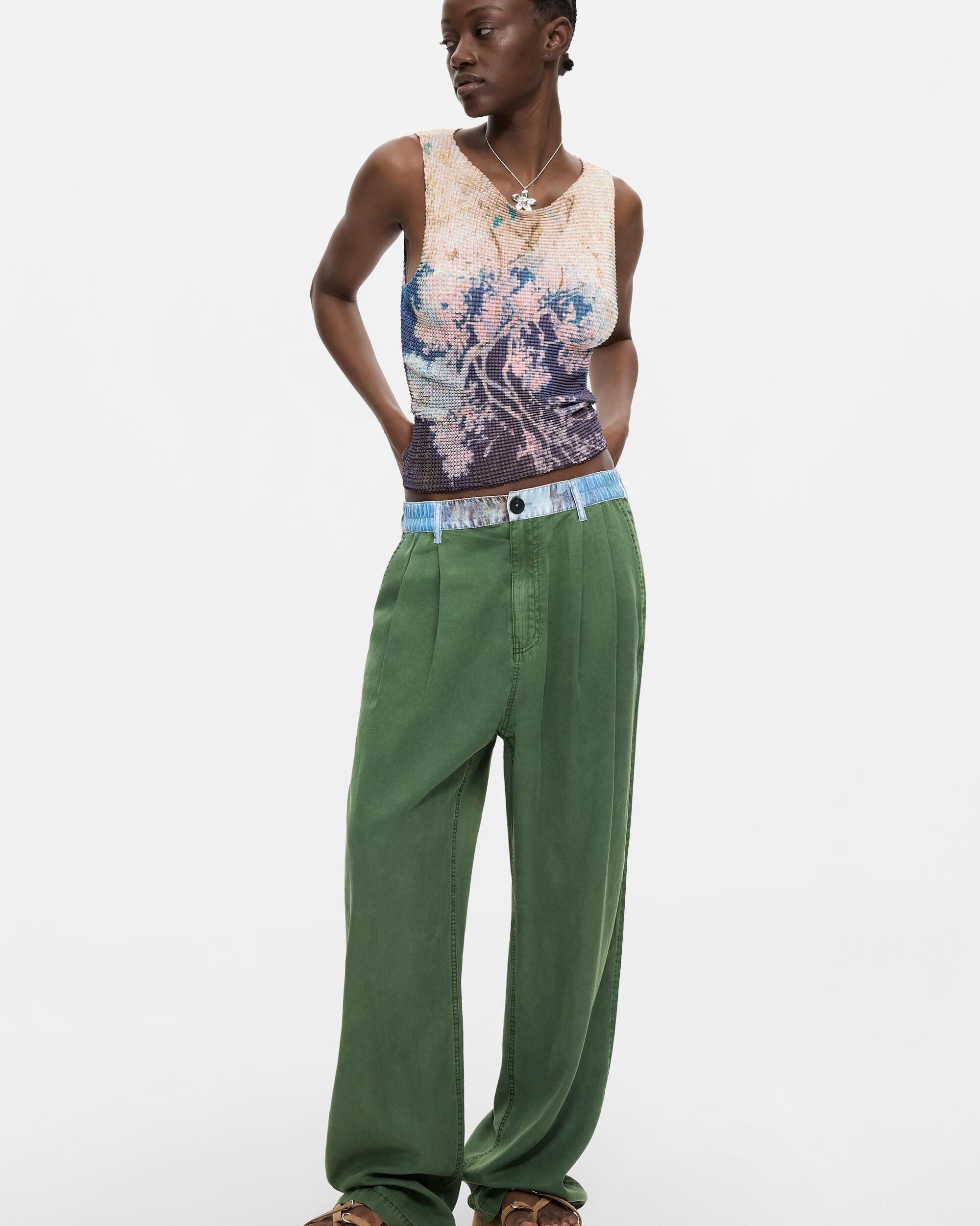 Pantalón de mujer combinado tencel - Desigual - Verde Verde-1