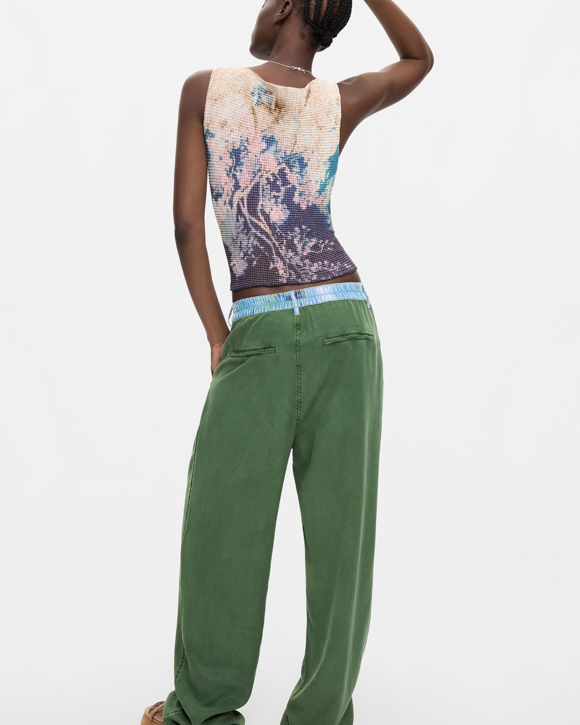 Pantalón de mujer combinado tencel - Desigual - Verde Verde-3