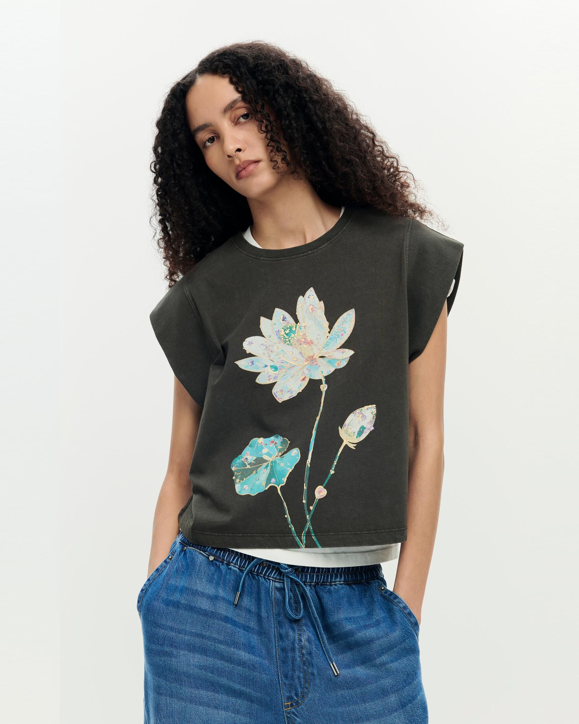 Camiseta de mujer estampada 100% algodón - Desigual - Negro Negro-1