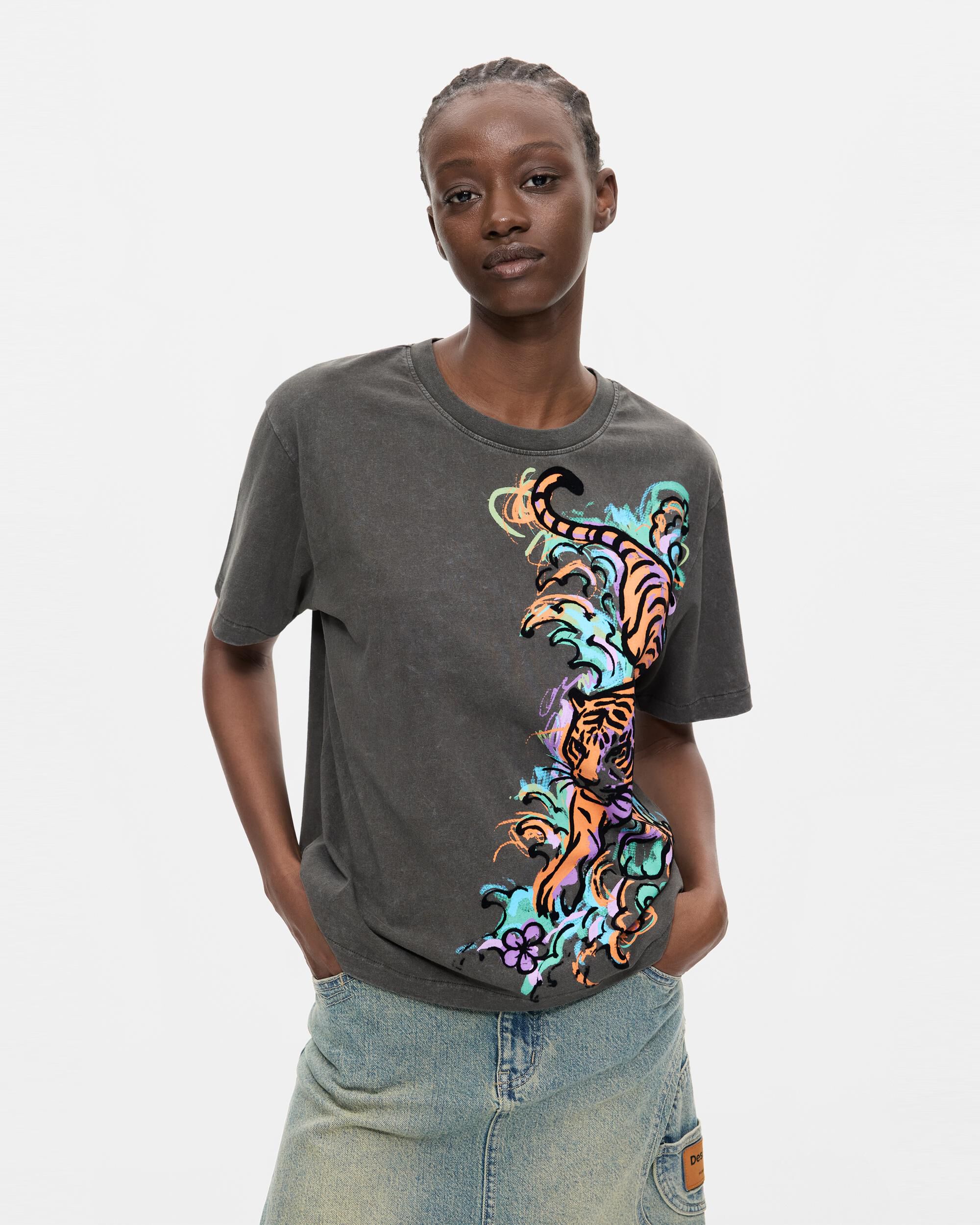 Desigual - Camiseta de mujer tigre 100% algodón.