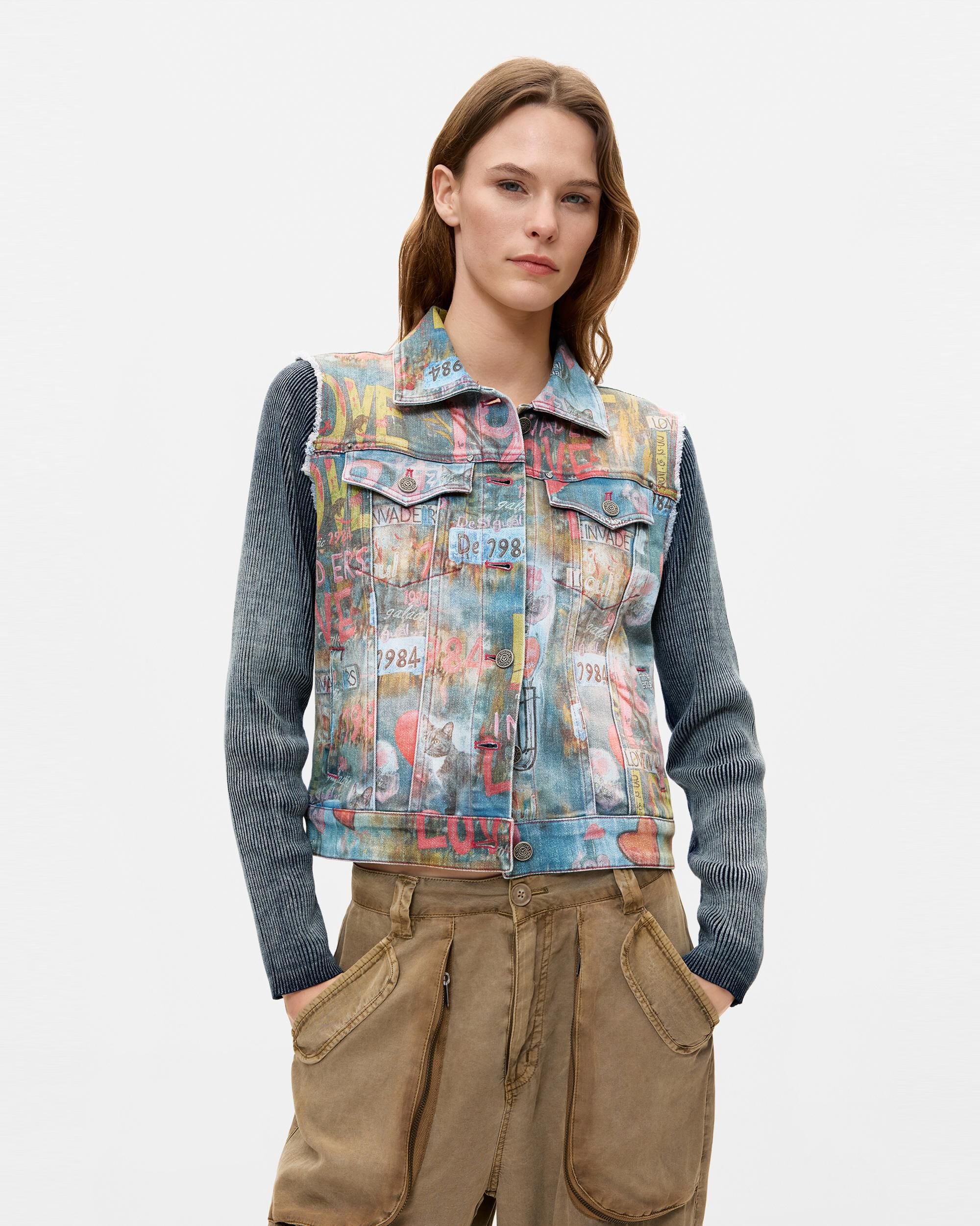 Cazadora de mujer denim estampada - Desigual - Azul Azul-2