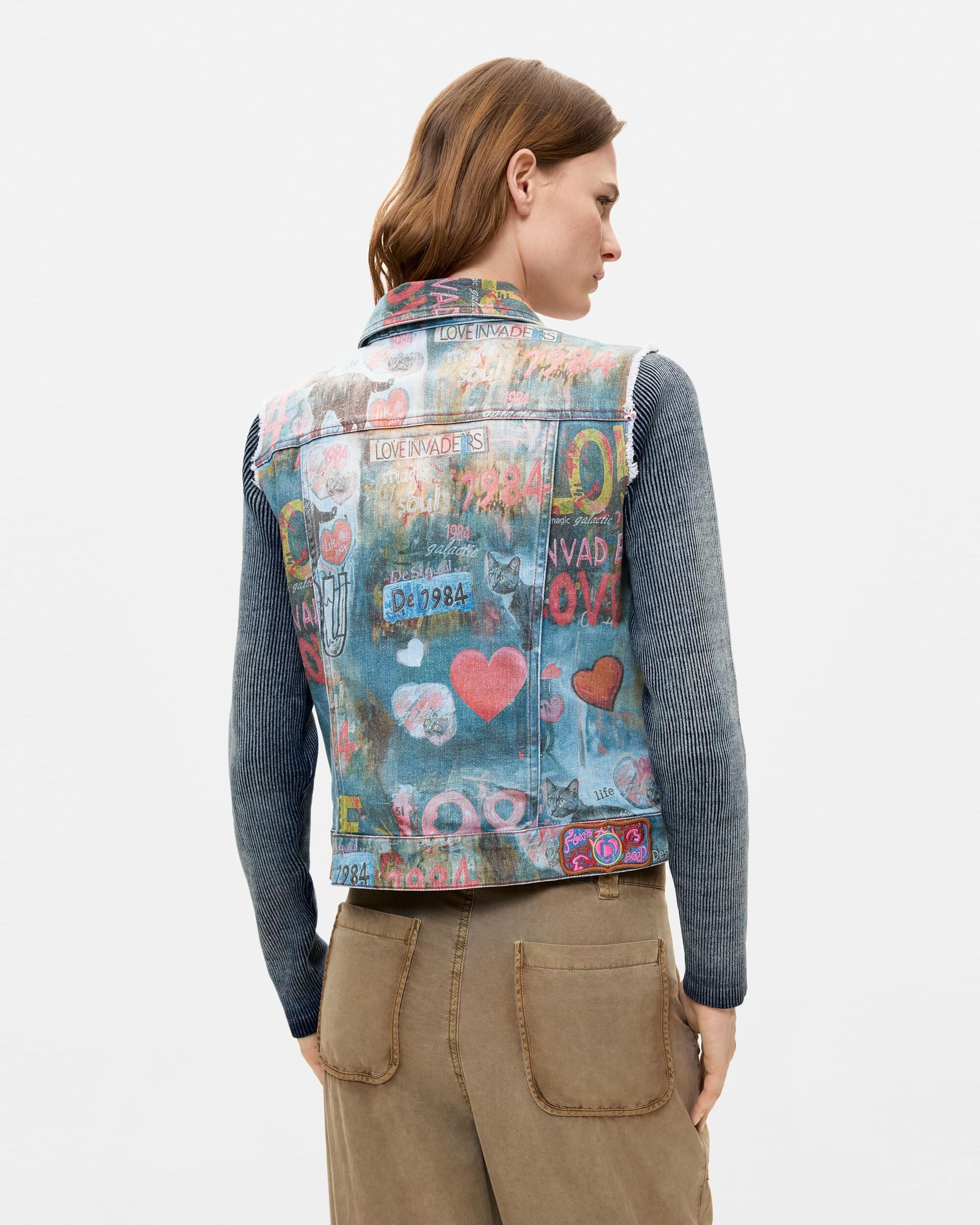 Cazadora de mujer denim estampada - Desigual - Azul Azul-3